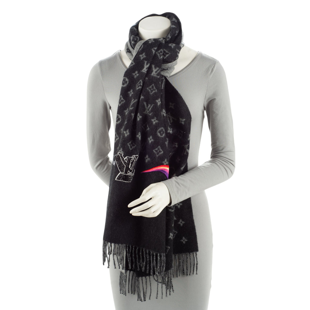 Louis Vuitton Cashmere Monogram Rainbow Fringe Scarf