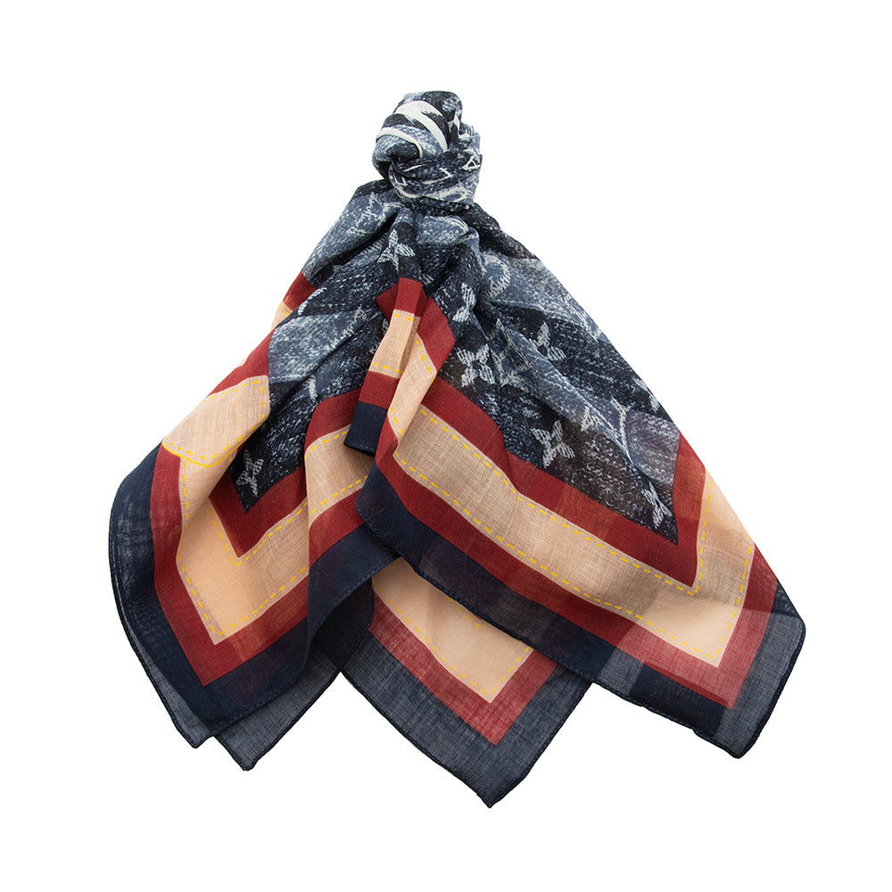Louis Vuitton Cotton Denim Monogram Trunks & Bags Bandana Scarf (SHF-21874)