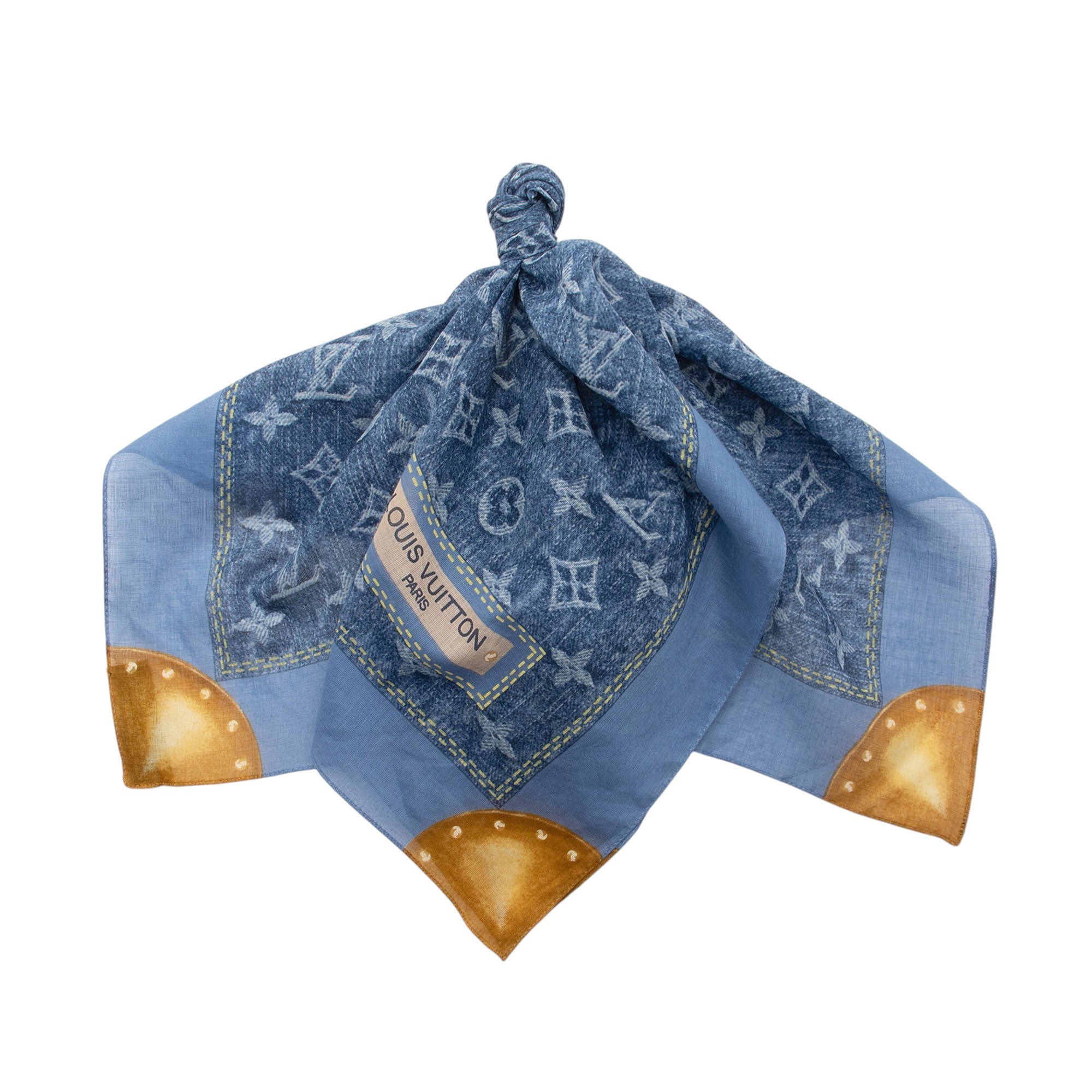 Louis Vuitton Cotton Monogram Denim Bandana Scarf