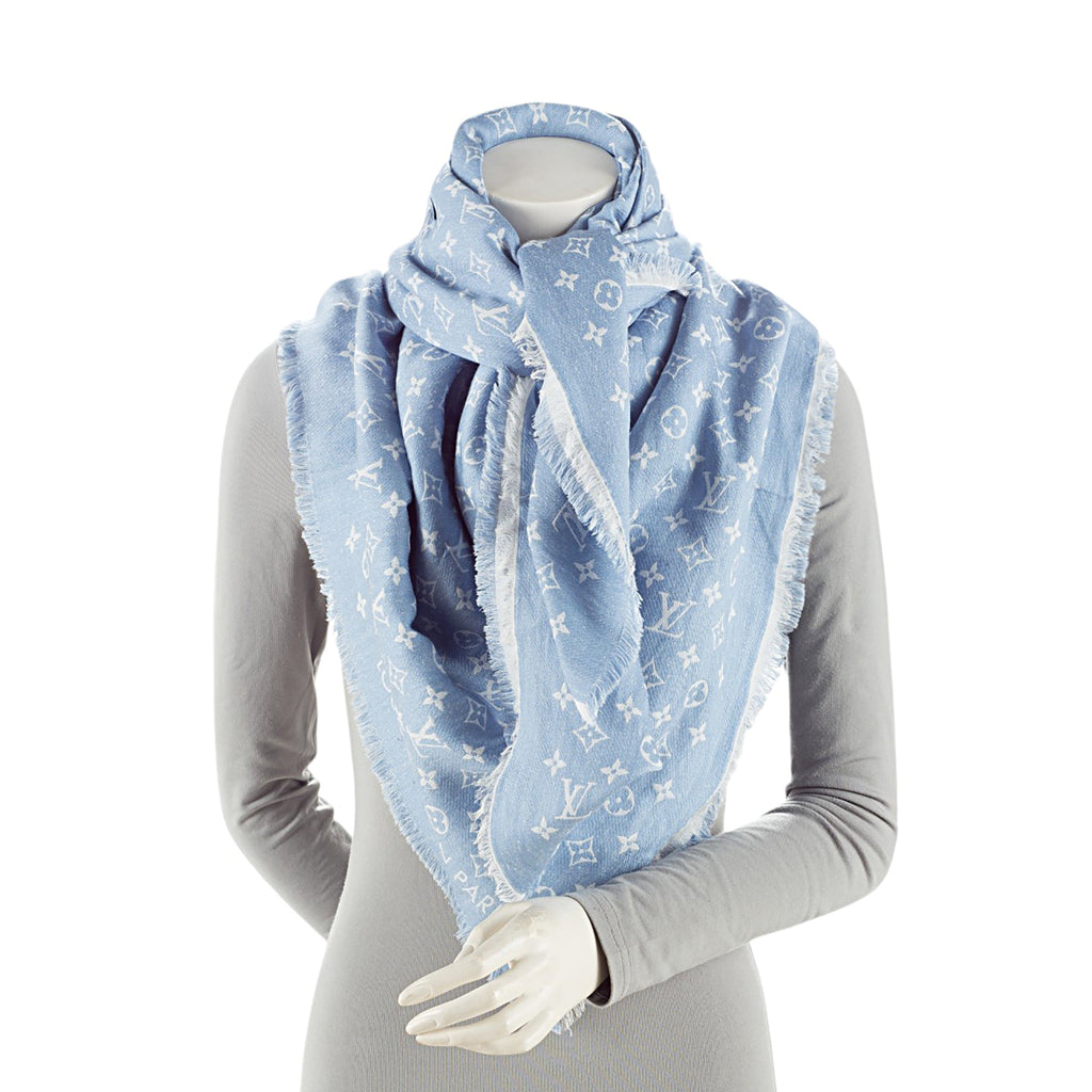 Louis Vuitton Cotton Wool Silk Monogram My Daily Denim Shawl