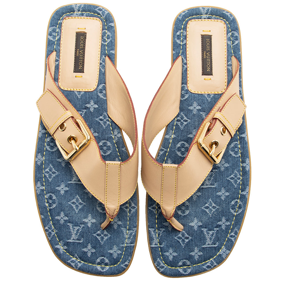 Louis Vuitton Denim Monogram Sandals - Size 8.5 / 38.5 (SHF-18057)