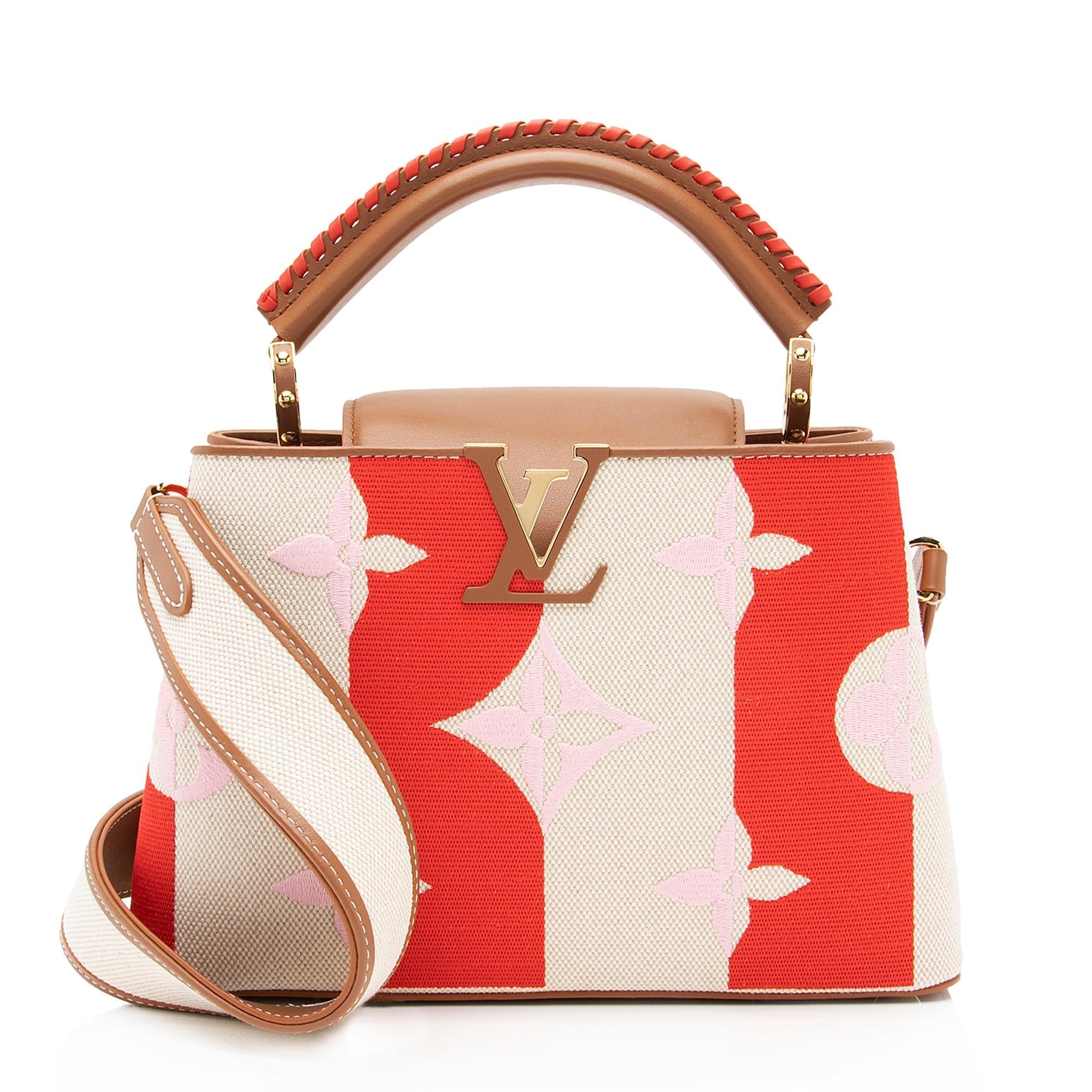 Louis Vuitton Giant Monogram Embroidered Canvas Calfskin Braided Capucines BB Bag (SHF-23587)