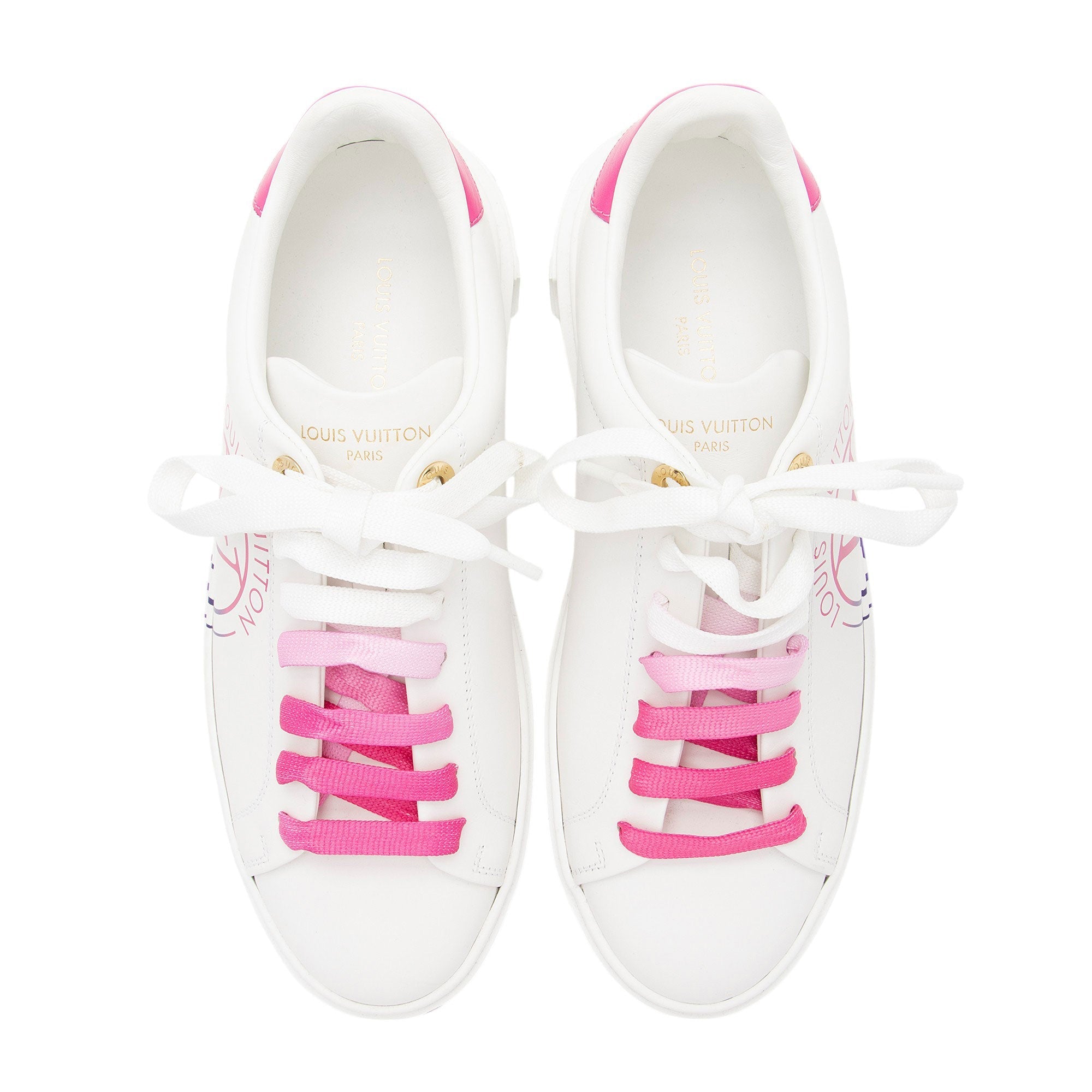 Louis Vuitton Leather Monogram Time Out Sneakers - Size 7.5 / 37.5 (SHF-wbAP69)