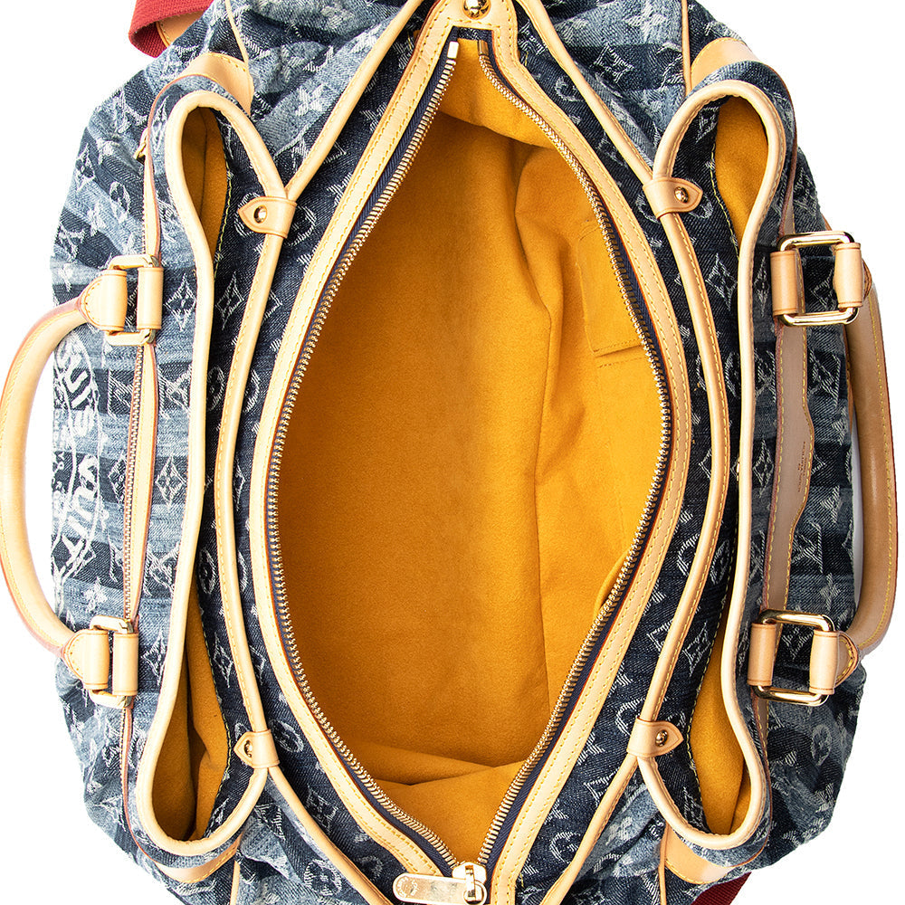 Louis Vuitton Limited Edition Monogram Denim Porte Epaule Raye GM Satchel (SHF-18305)