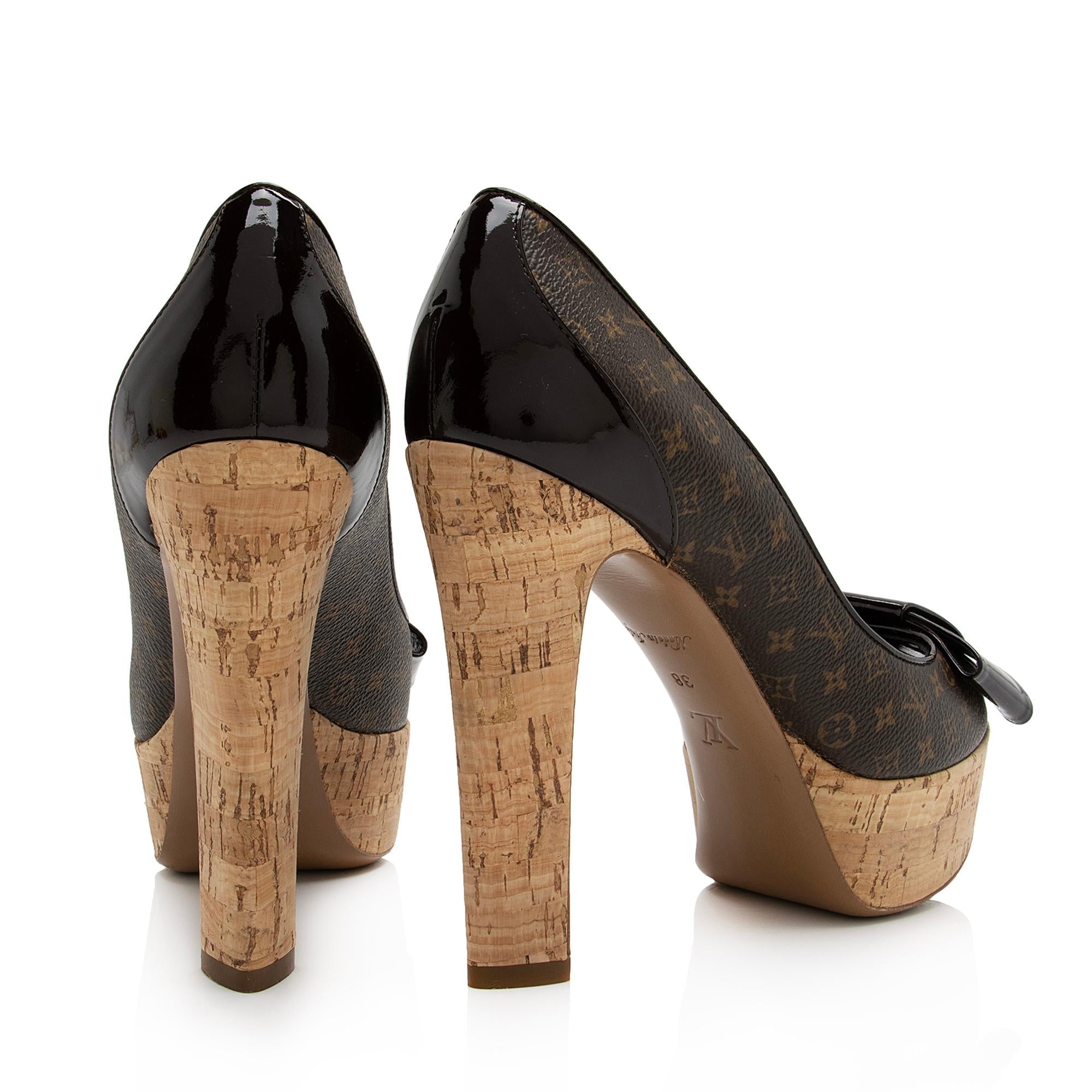 Louis Vuitton Monogram Canvas Cork Rivoli Peep Toe Platform Pumps - Size 8 / 38