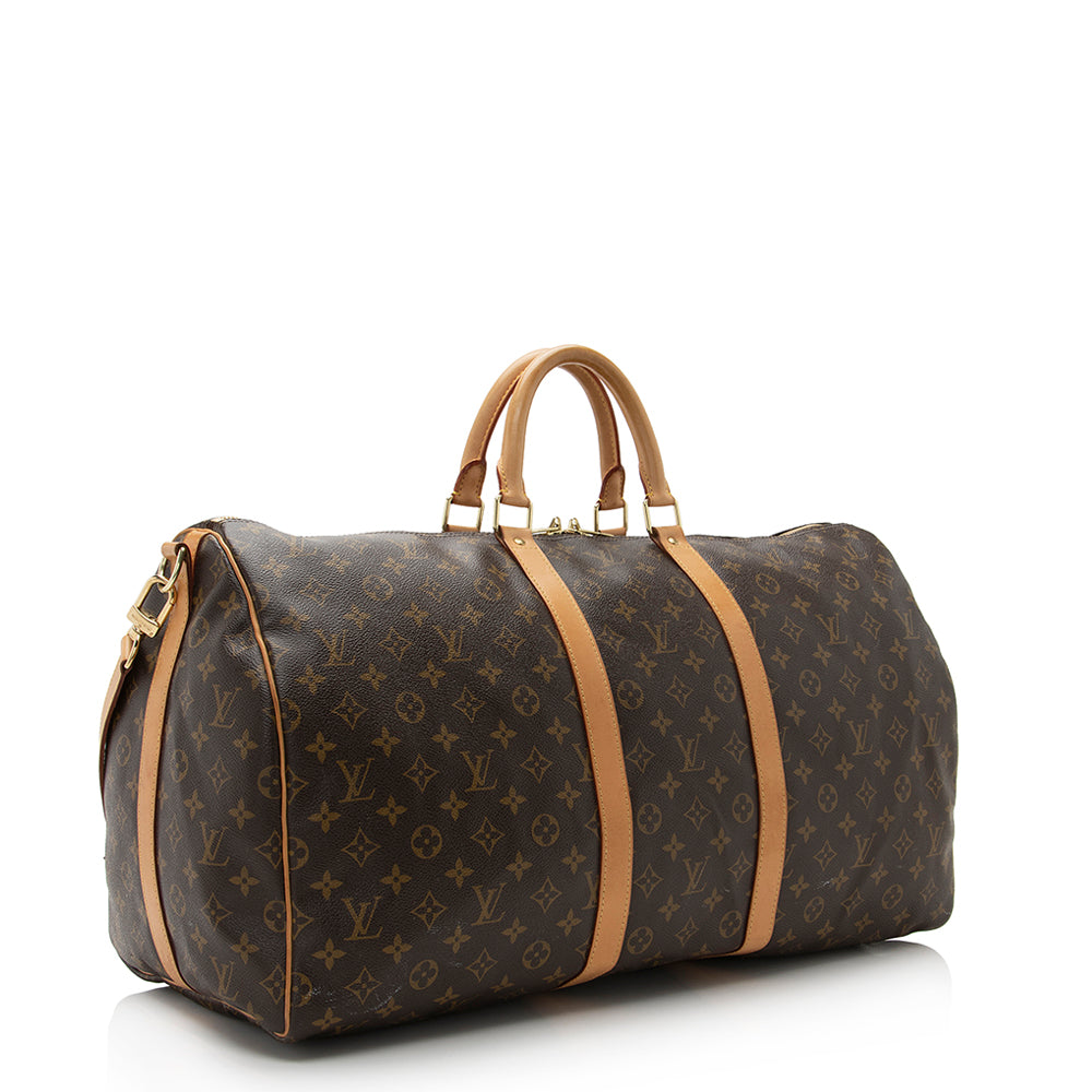 Louis Vuitton Monogram Canvas Keepall Bandouliere 55 Duffle Bag (SHF-21774)