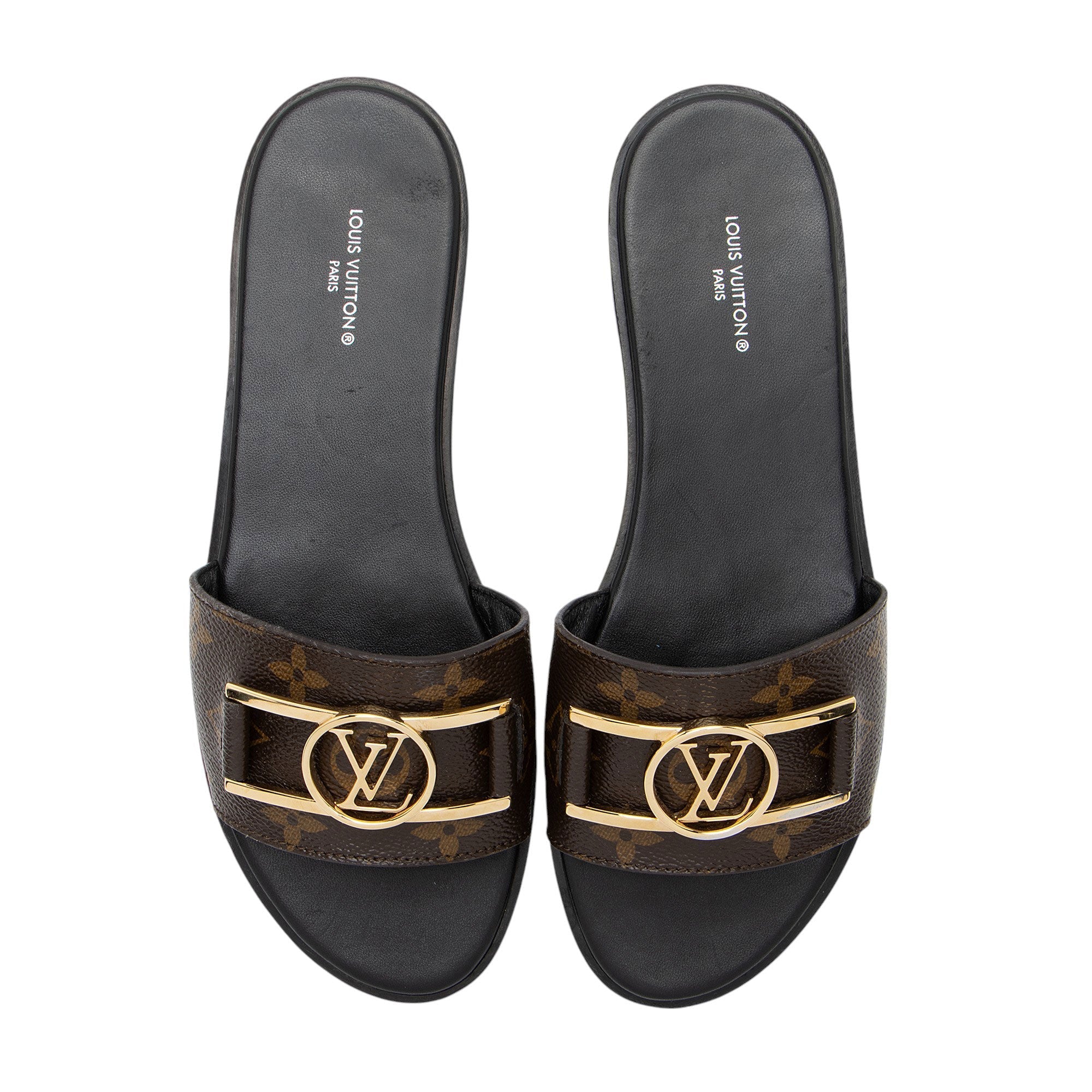 Louis Vuitton Monogram Canvas Lock It Flat Mules - Size 7.5 / 37.5 (SHF-aav8av)