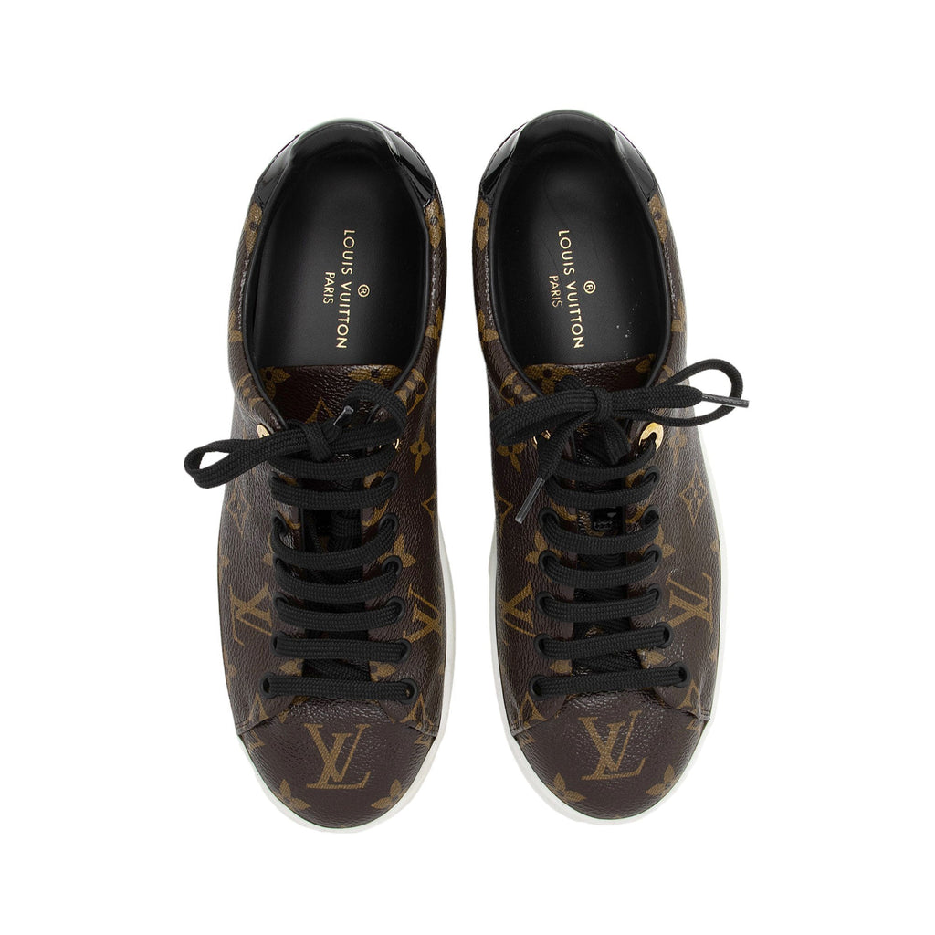 Louis Vuitton Monogram Canvas Patent Leather Front Row Sneakers - Size 8 / 38 (SHF-Q57Jez)