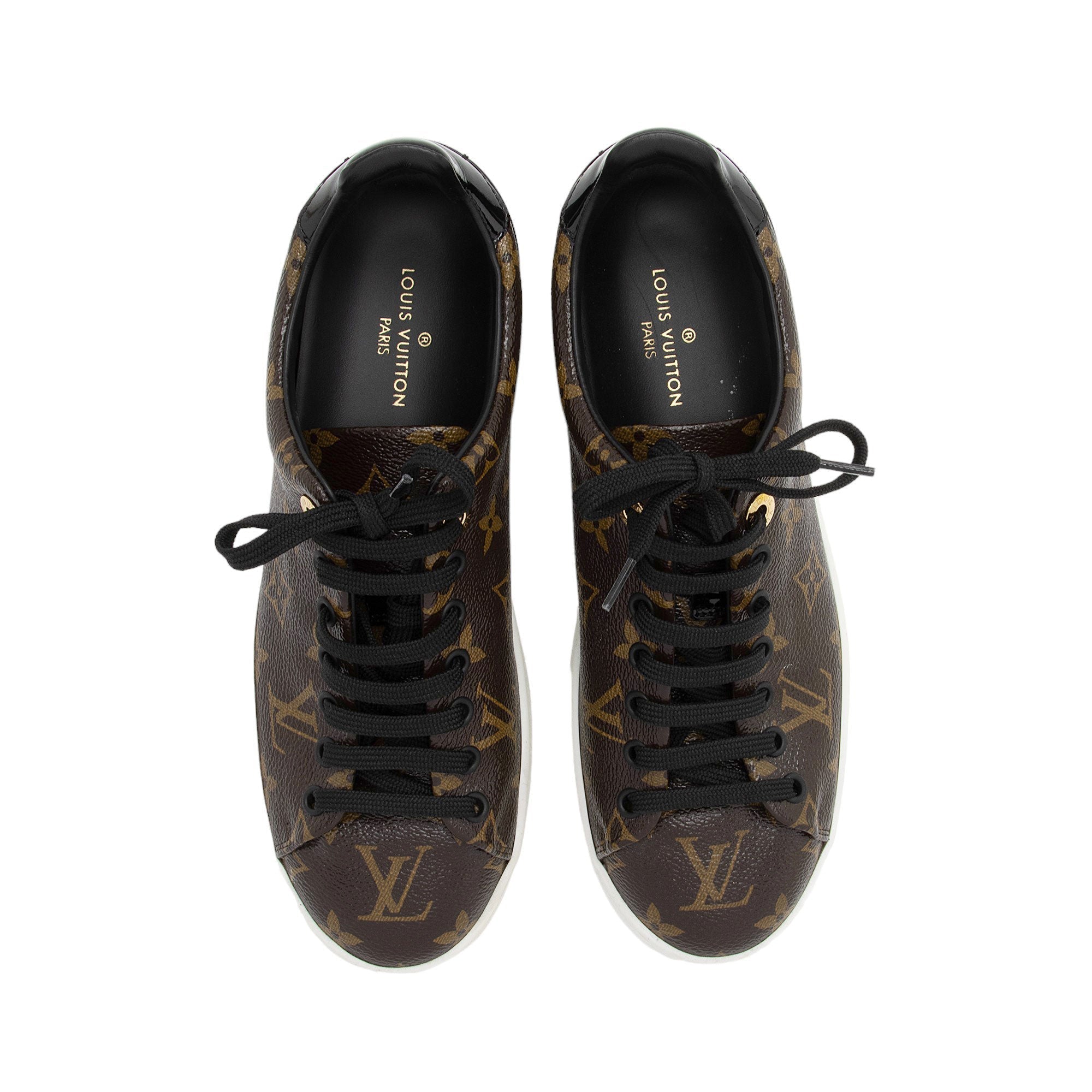 Louis Vuitton Monogram Canvas Patent Leather Front Row Sneakers - Size 8 / 38 (SHF-Q57Jez)
