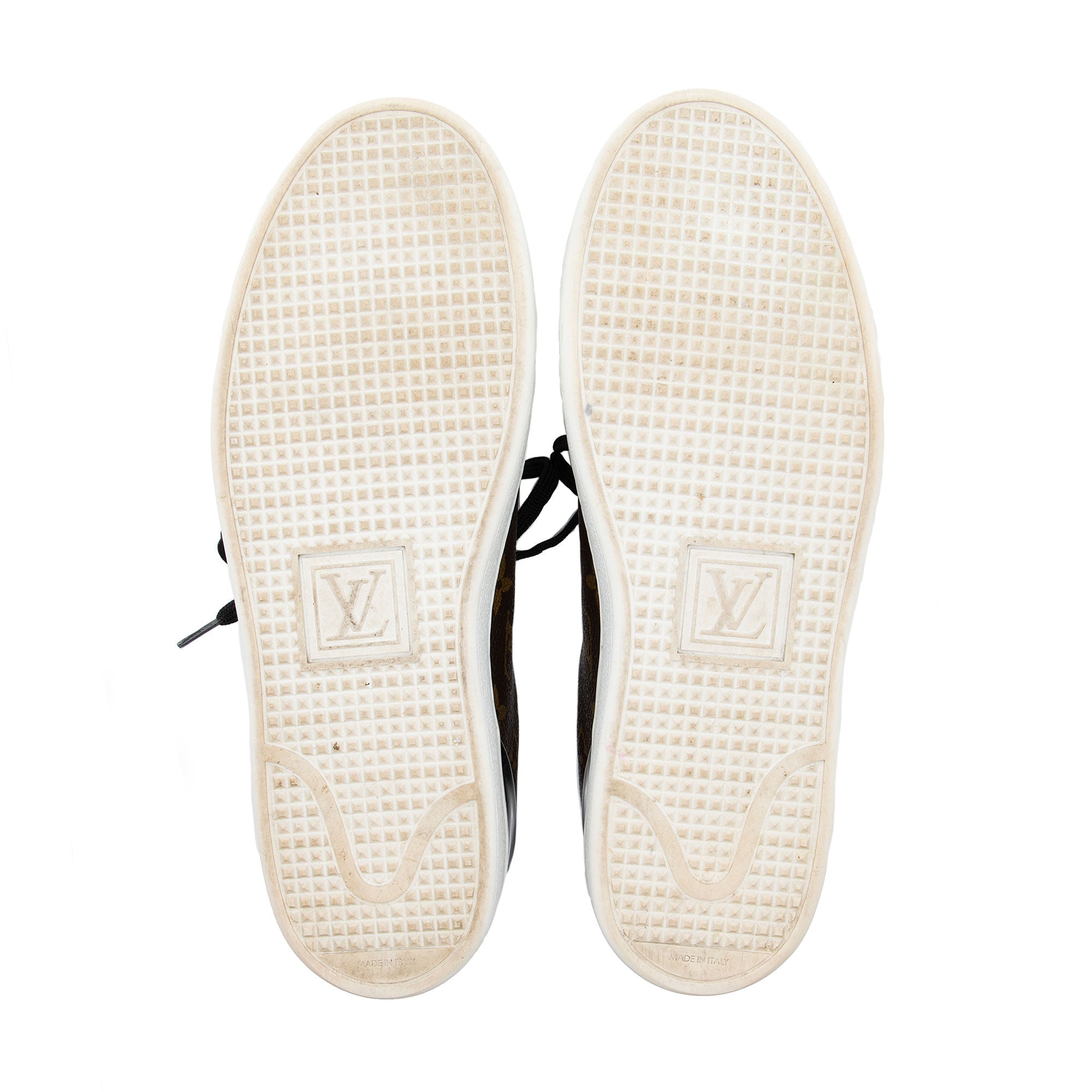 Louis Vuitton Monogram Canvas Patent Leather Front Row Sneakers - Size 8.5 / 38.5 (SHF-xaOyH3)