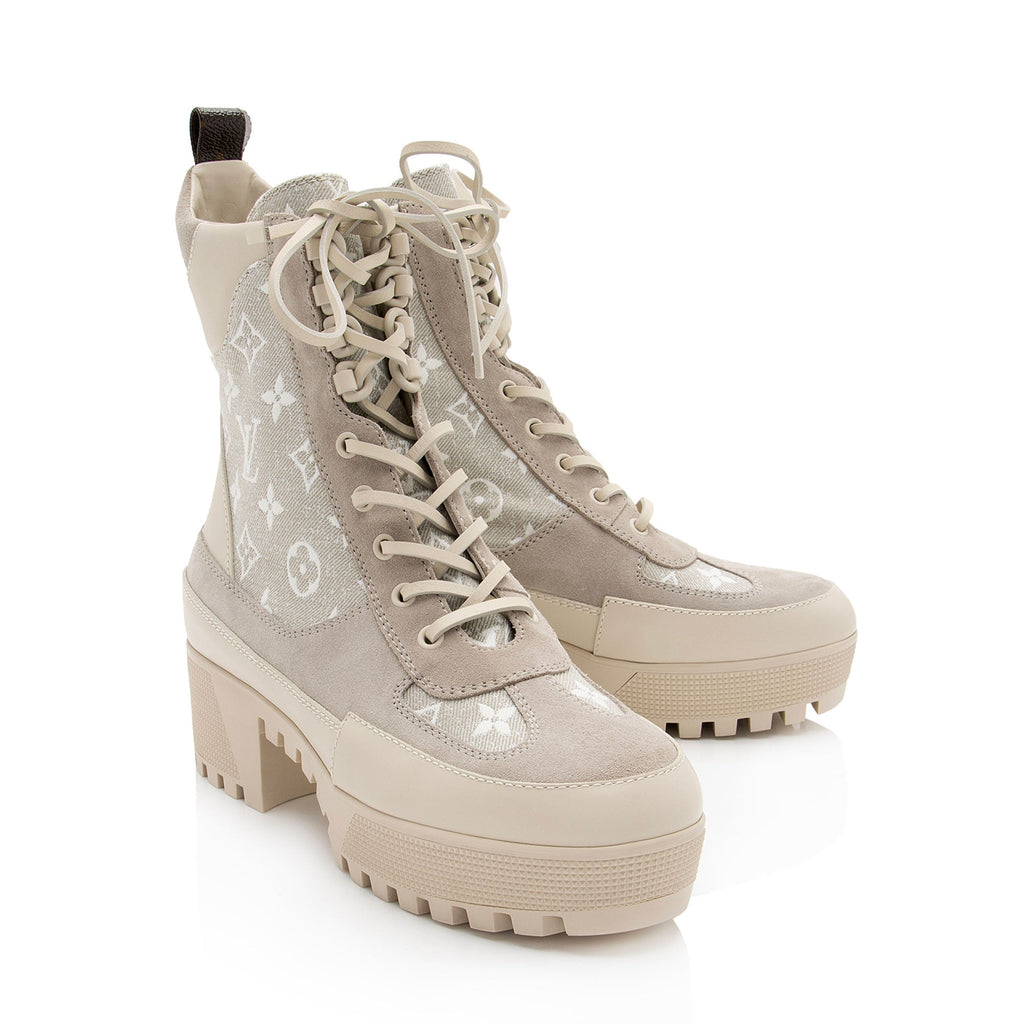 Louis Vuitton Monogram Canvas Suede Laureate Desert Platform Boots - Size 10 / 40 (SHF-URYiy5)