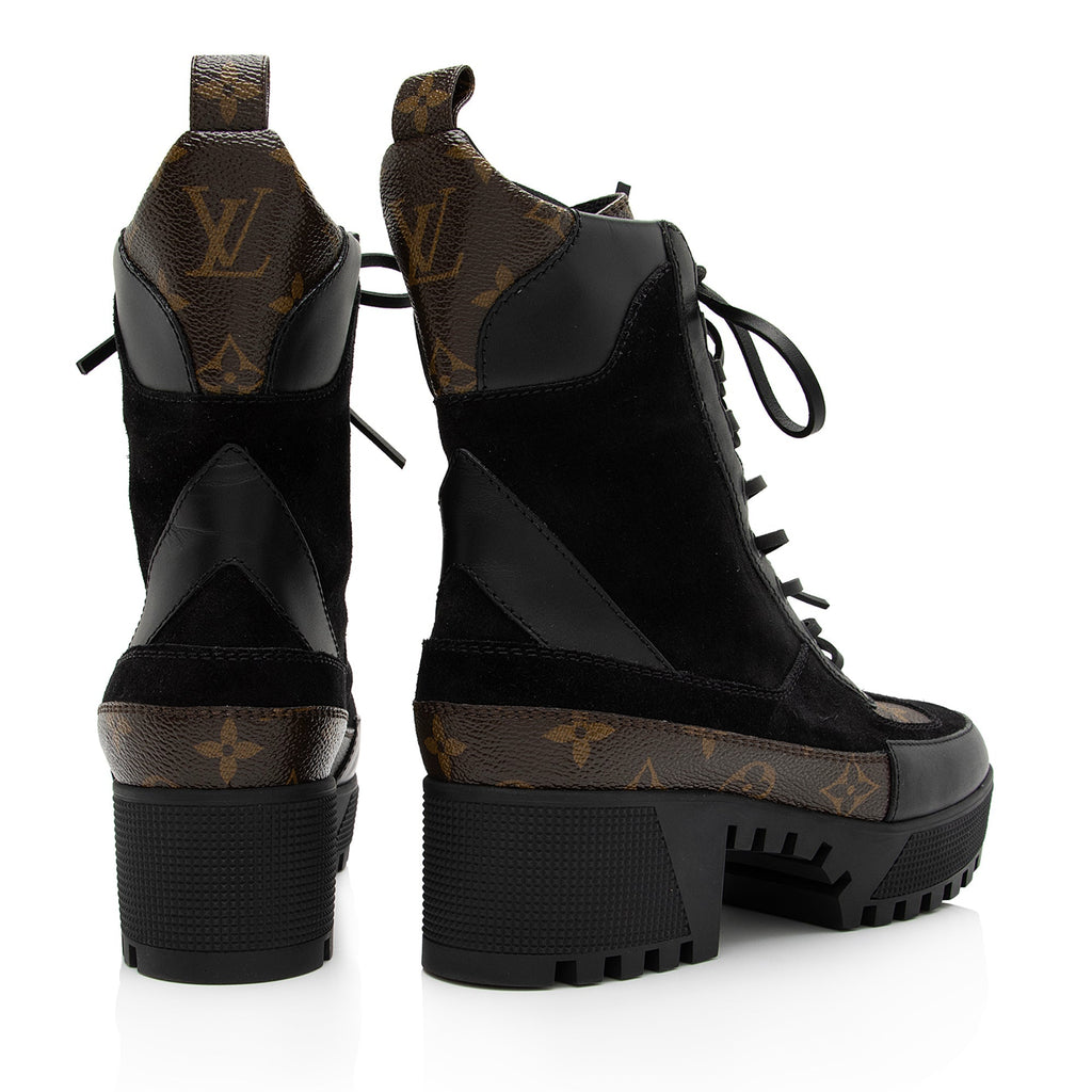 Louis Vuitton Monogram Canvas Suede Laureate Desert Platform Boots - Size 7 / 37 (SHF-U9Emta)