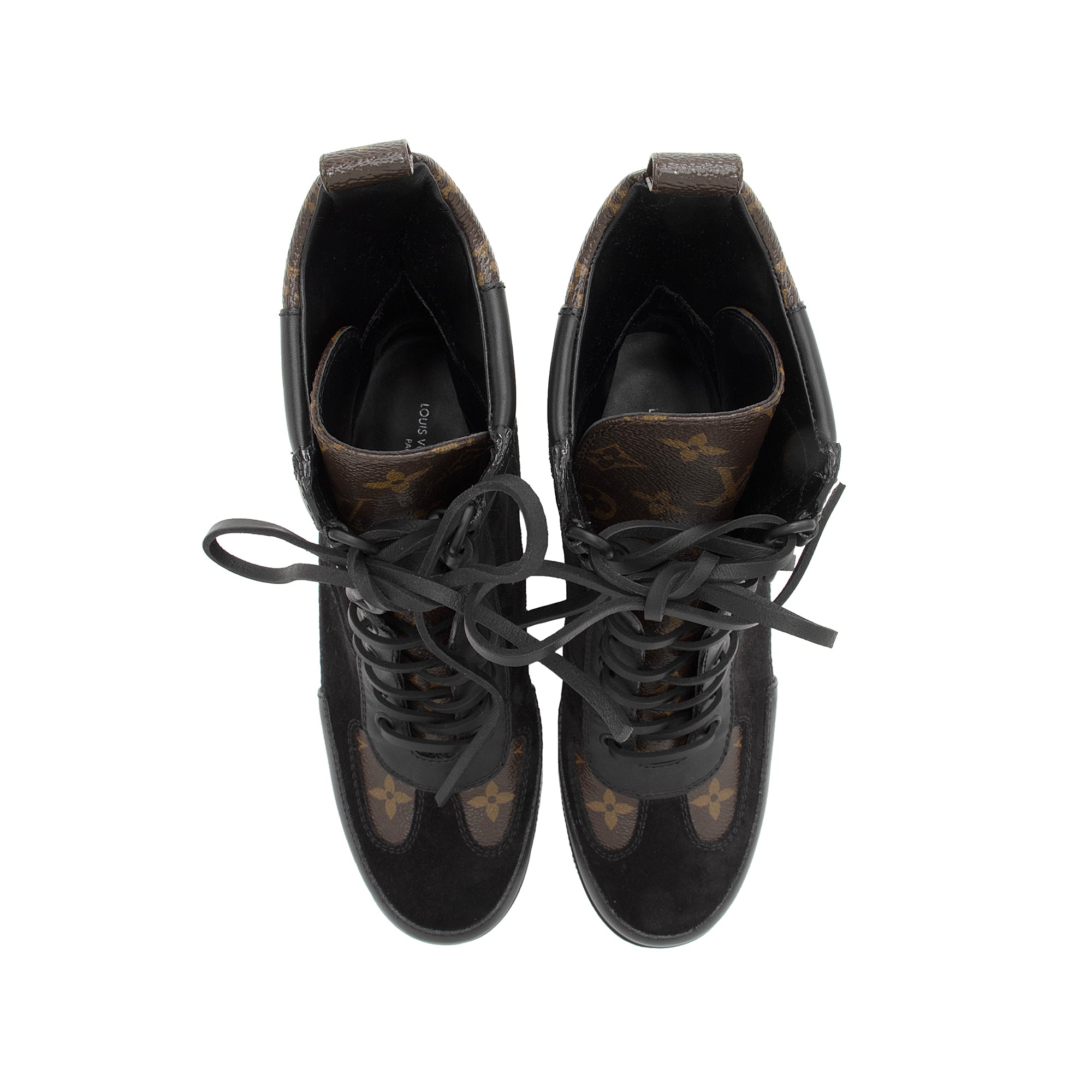 Louis Vuitton Monogram Canvas Suede Laureate Desert Platform Boots - Size 7 / 37 (SHF-U9Emta)
