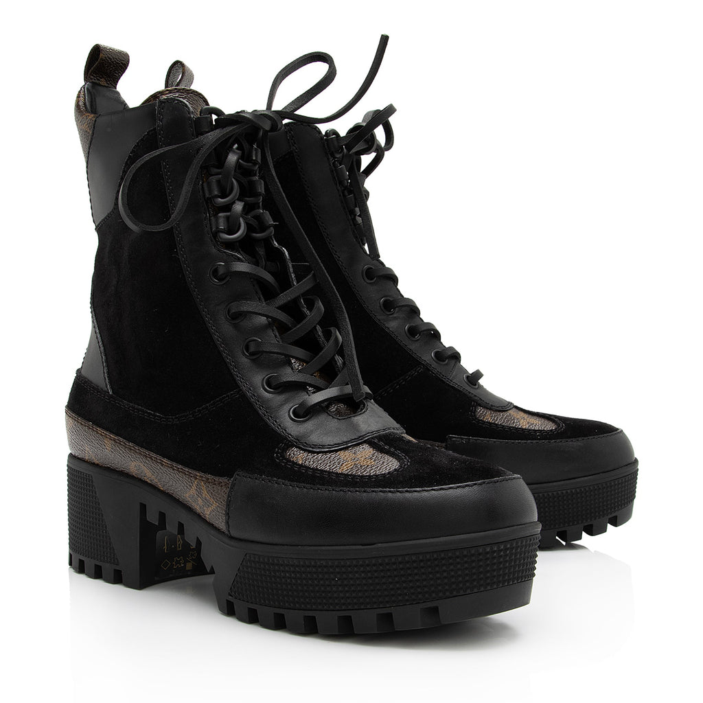 Louis Vuitton Monogram Canvas Suede Laureate Desert Platform Boots - Size 7 / 37 (SHF-U9Emta)