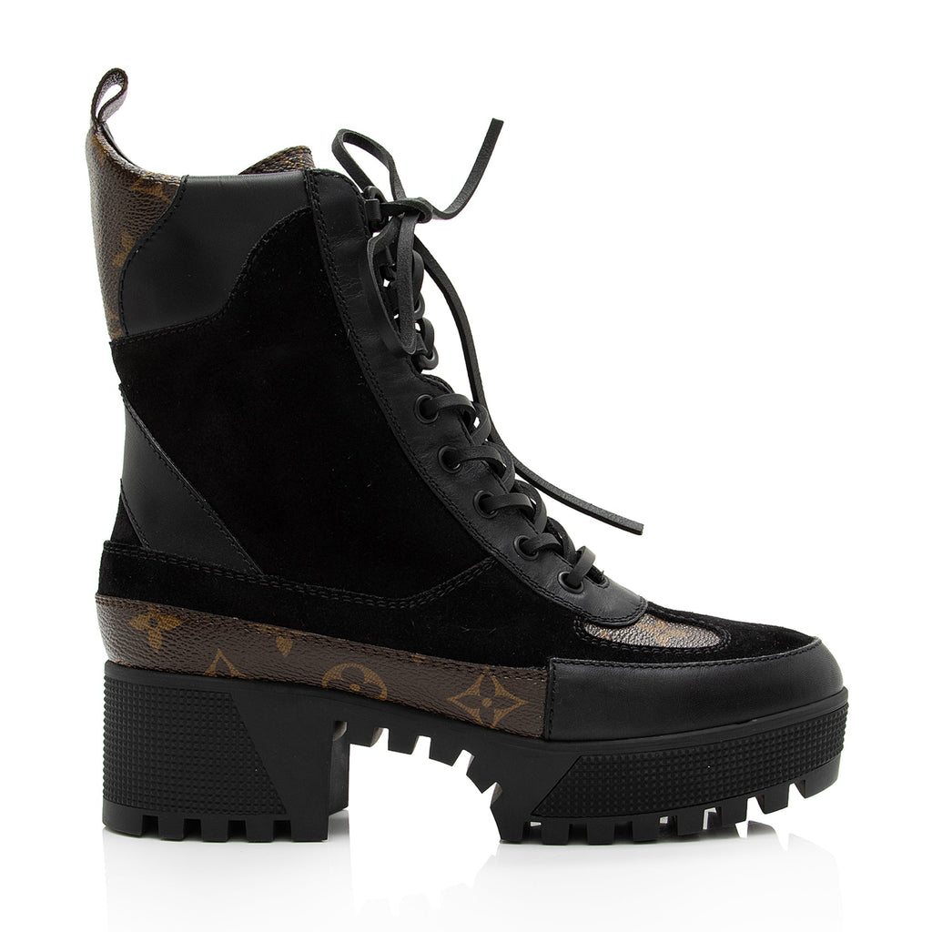 Louis Vuitton Monogram Canvas Suede Laureate Desert Platform Boots - Size 7 / 37 (SHF-U9Emta)