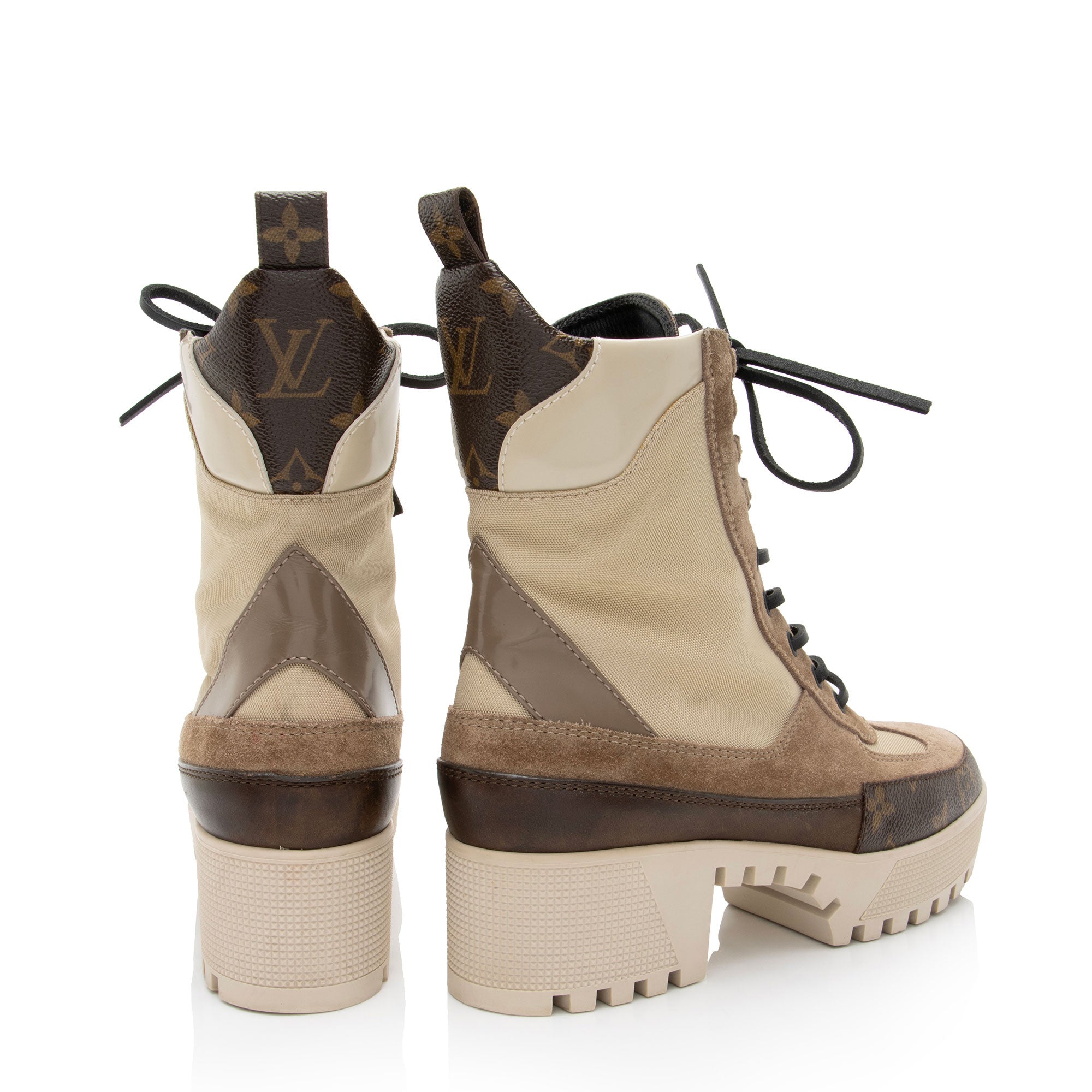 Louis Vuitton Monogram Canvas Suede Laureate Desert Platform Boots - Size 7 / 37