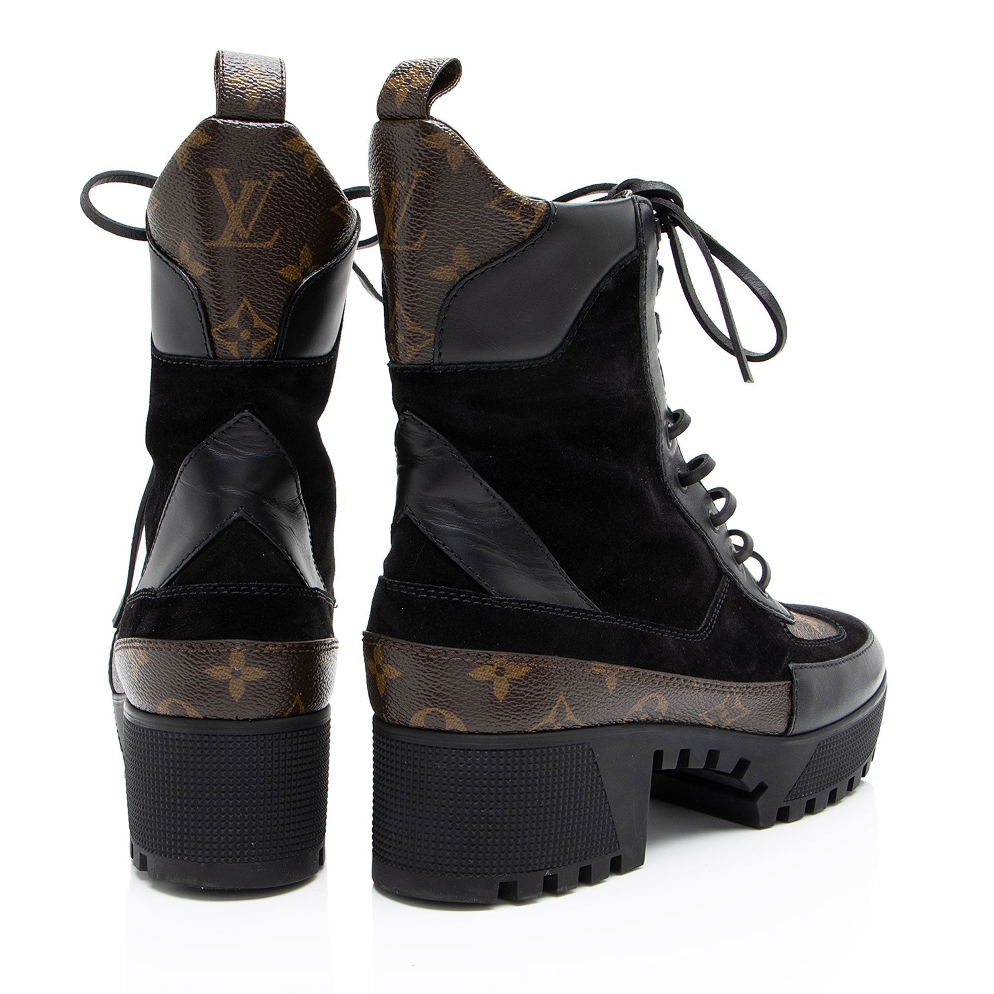Louis Vuitton Monogram Canvas Suede Laureate Desert Platform Boots - Size 9.5 / 39.5