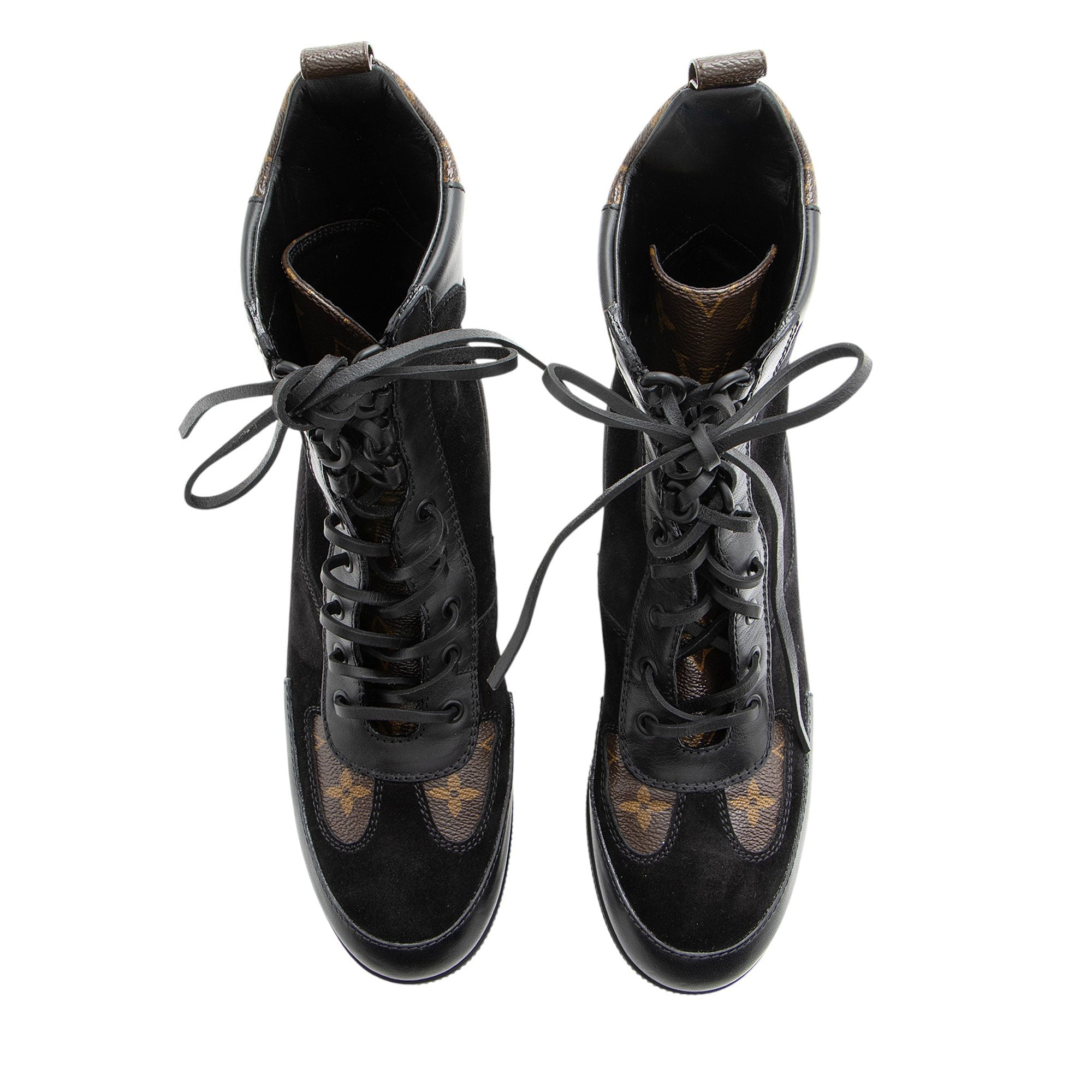 Louis Vuitton Monogram Canvas Suede Laureate Desert Platform Boots - Size 9.5 / 39.5