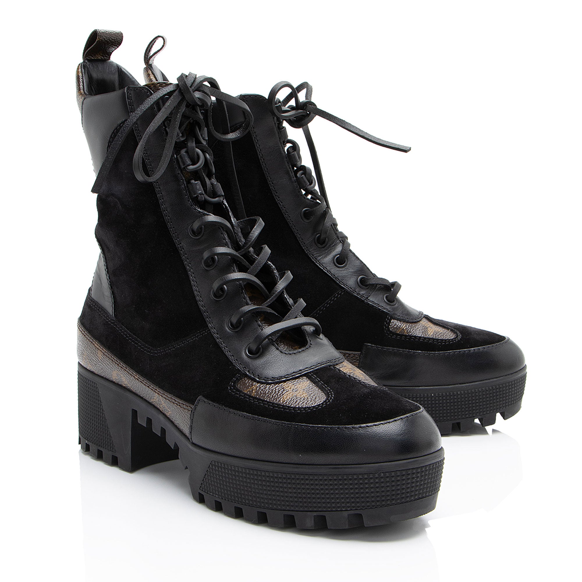 Louis Vuitton Monogram Canvas Suede Laureate Desert Platform Boots - Size 9.5 / 39.5