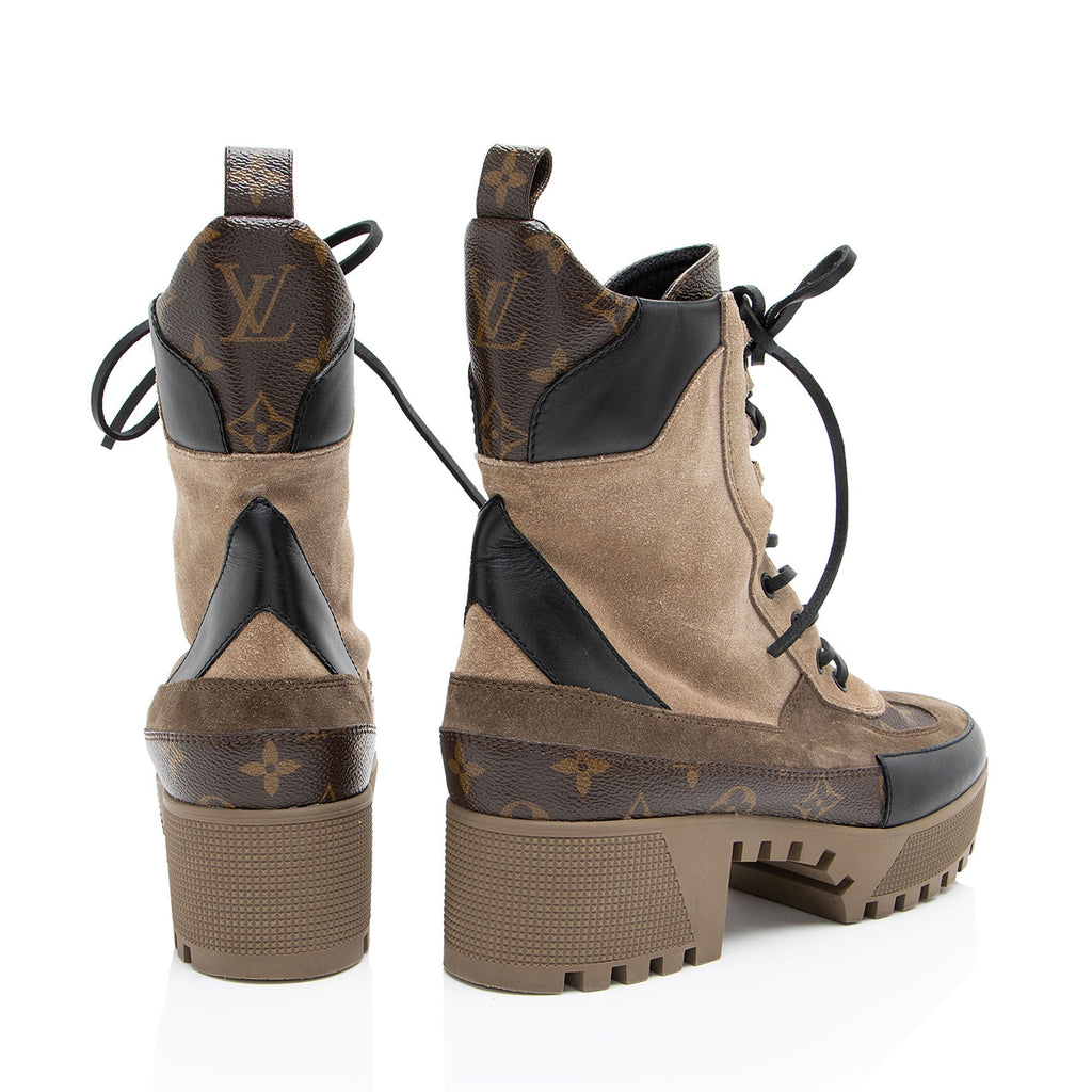 Louis Vuitton Monogram Canvas Suede Laureate Desert Platform Boots - Size 9.5 / 39.5