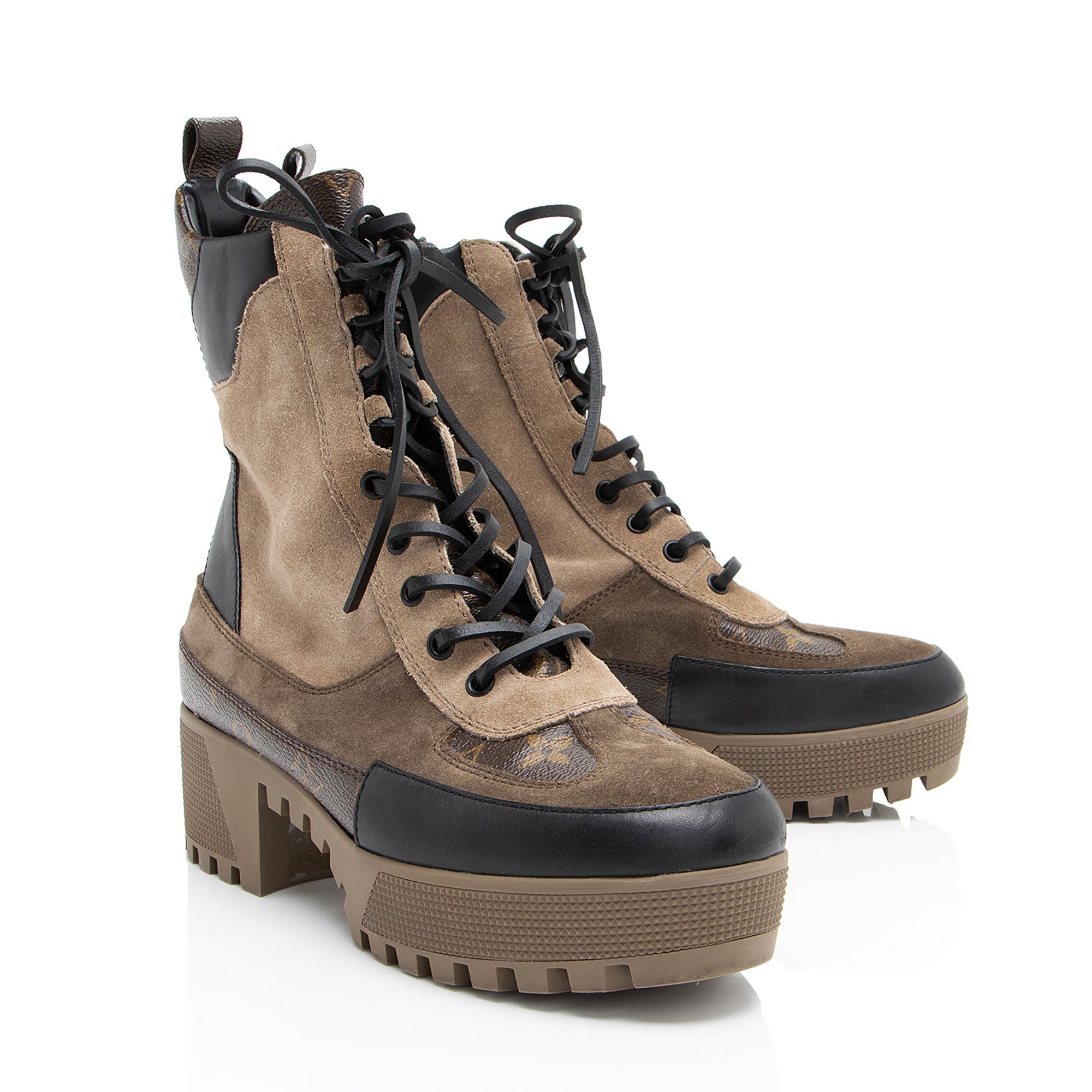 Louis Vuitton Monogram Canvas Suede Laureate Desert Platform Boots - Size 9.5 / 39.5