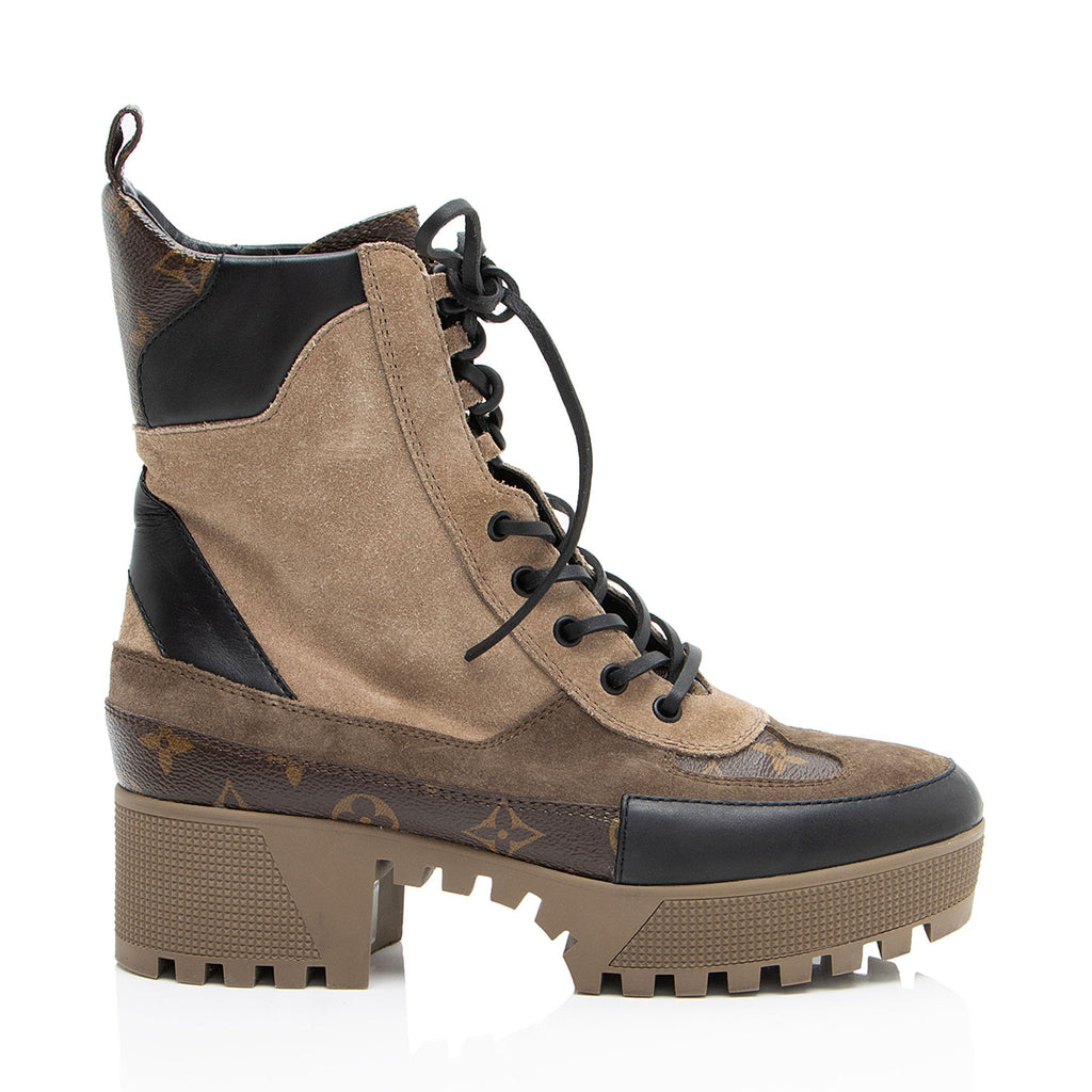 Louis Vuitton Monogram Canvas Suede Laureate Desert Platform Boots - Size 9.5 / 39.5