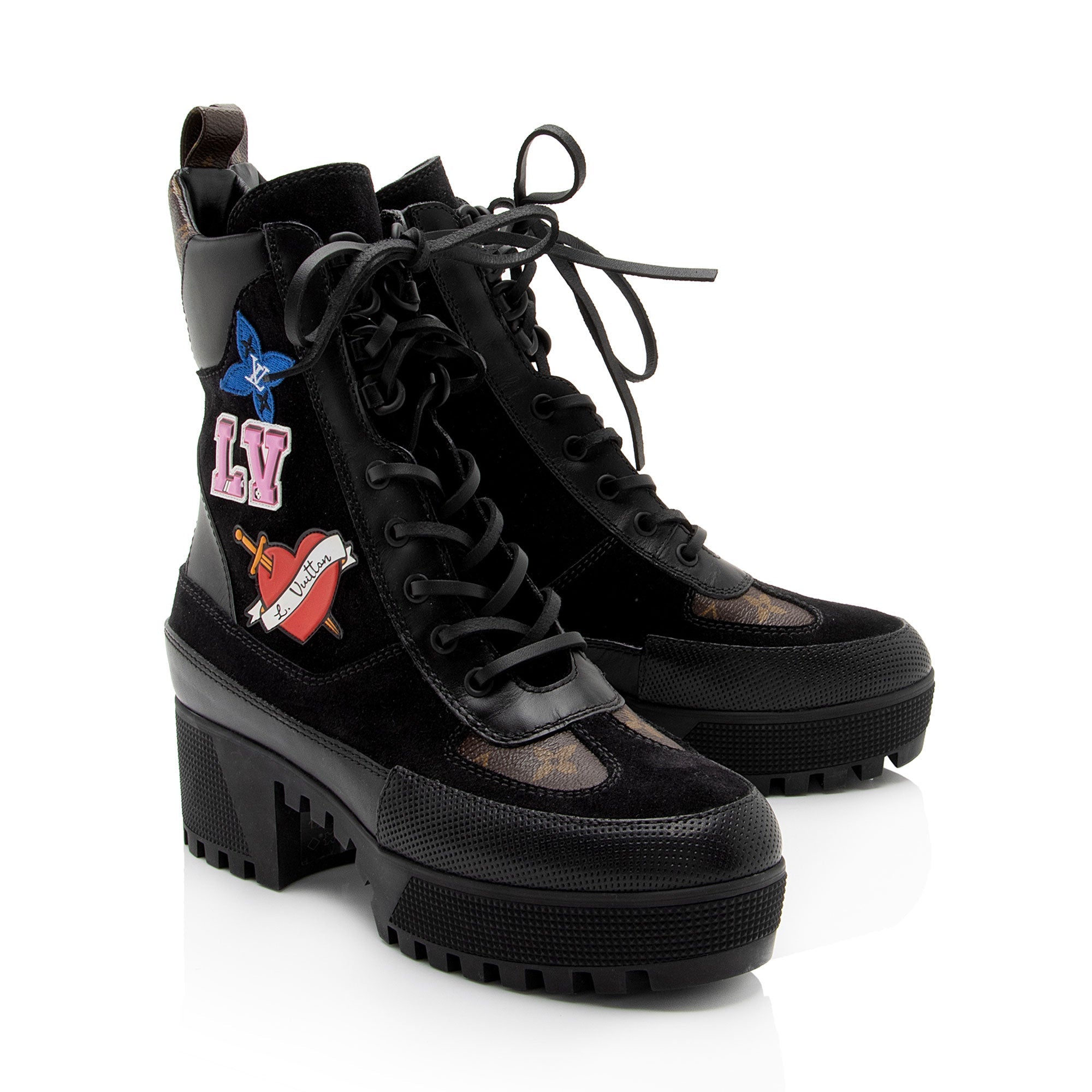 Louis Vuitton Monogram Canvas Suede LV Heart Laureate Boots - Size 8.5 / 38.5 (SHF-xIOxTH)