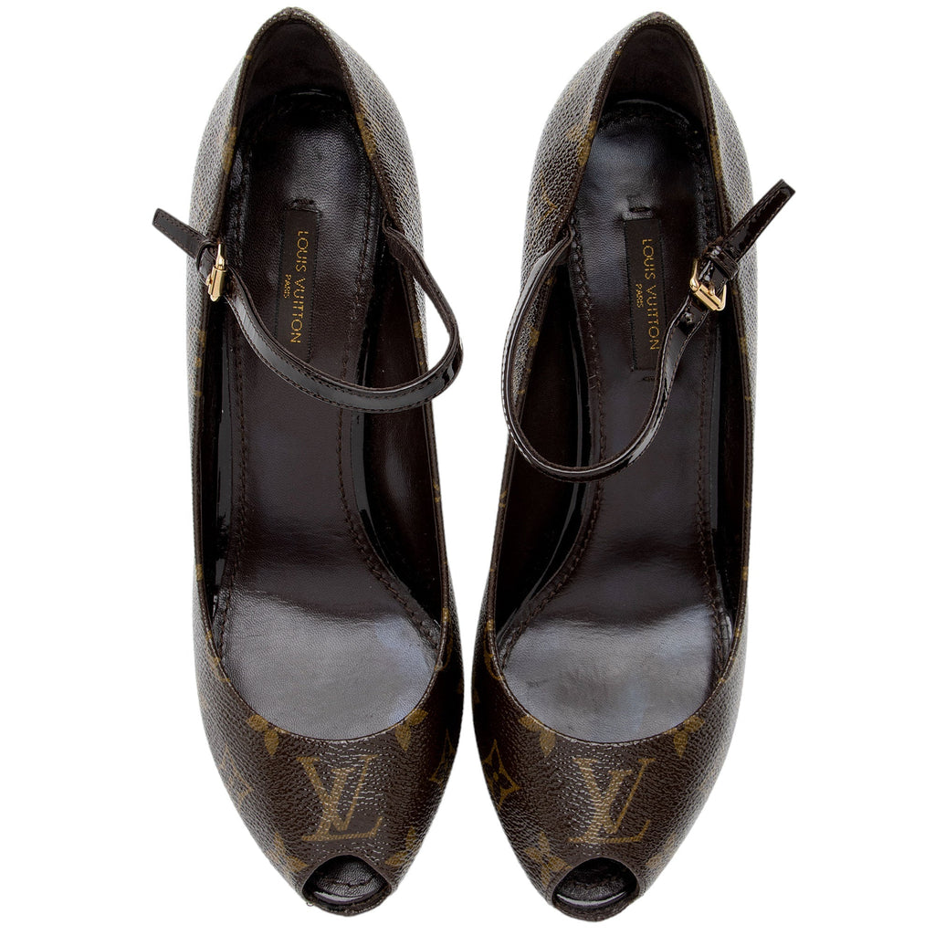 Louis Vuitton Monogram Canvas Vanity Peep Toe Pumps - Size 8.5 / 38.5 (SHF-yFfMg2)