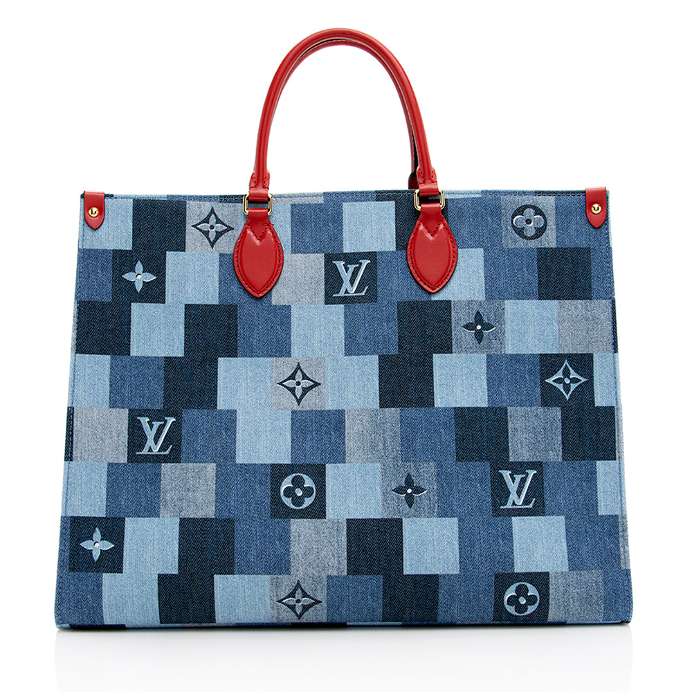 Louis Vuitton Monogram Damier Denim Onthego GM Tote (SHF-18892)