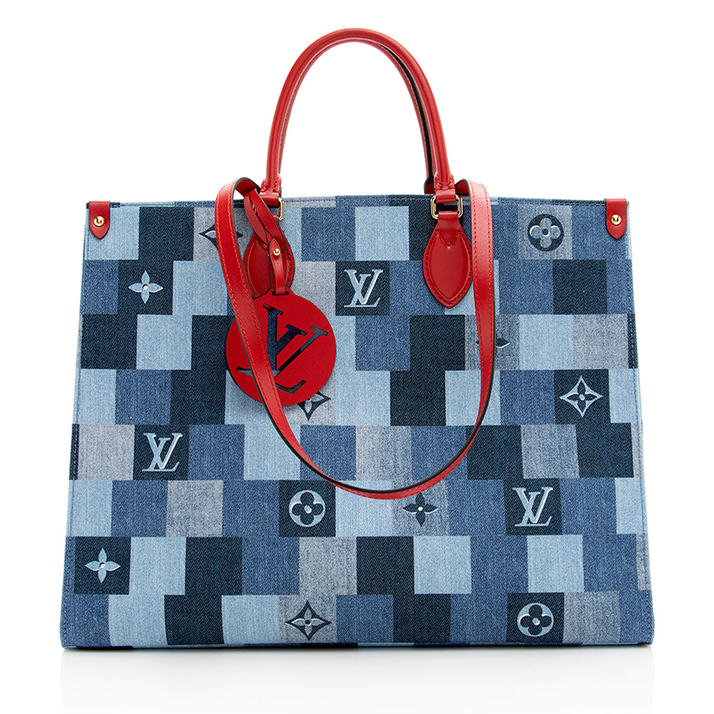 Louis Vuitton Monogram Damier Denim Onthego GM Tote (SHF-18892)