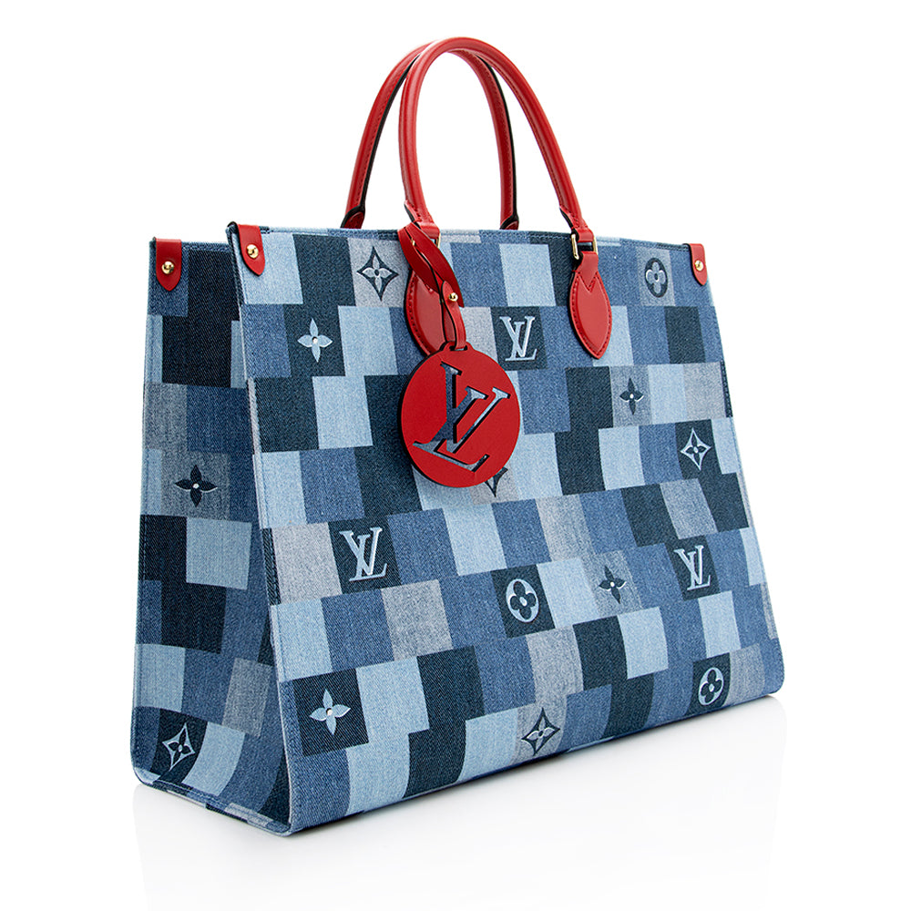 Louis Vuitton Monogram Damier Denim Onthego GM Tote (SHF-18892)