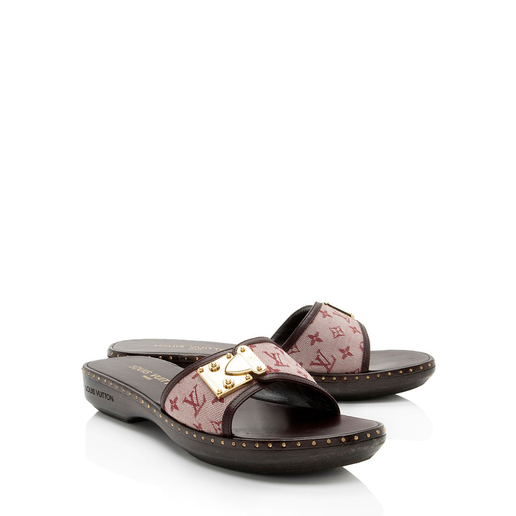 Louis Vuitton Monogram Denim Lock It Mule Sandals - Size 7.5 / 37.5 (SHF-hxmXWr)