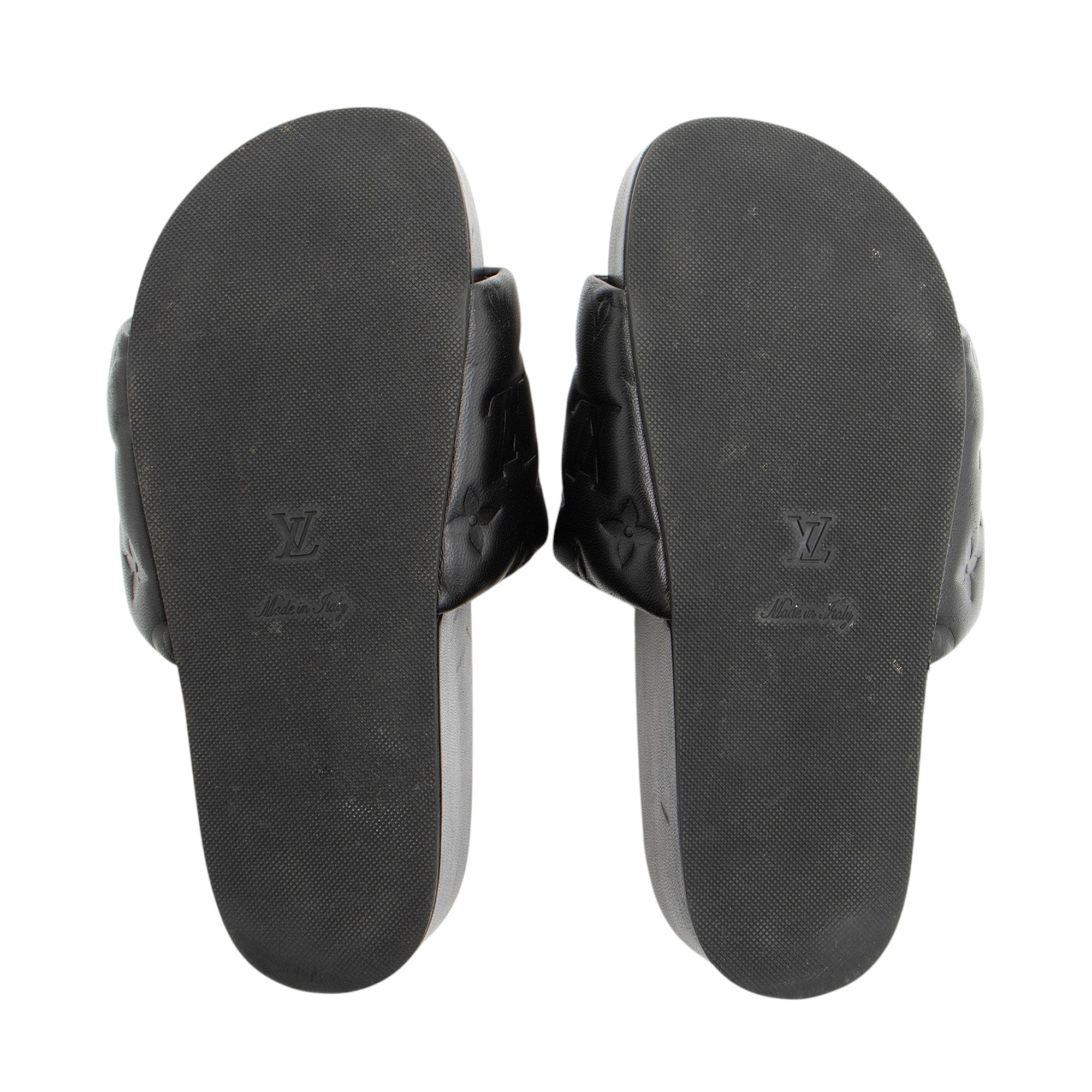 Louis Vuitton Monogram Embossed Lambskin Flatform Slide Sandals - Size 6 / 36