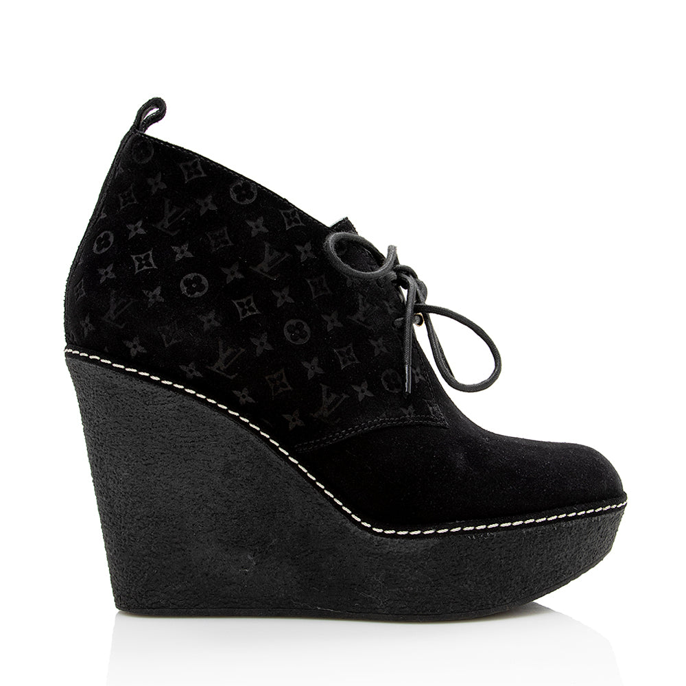 Louis Vuitton Monogram Suede Lace Up Boots - Size 6 / 36 (SHF-16788)