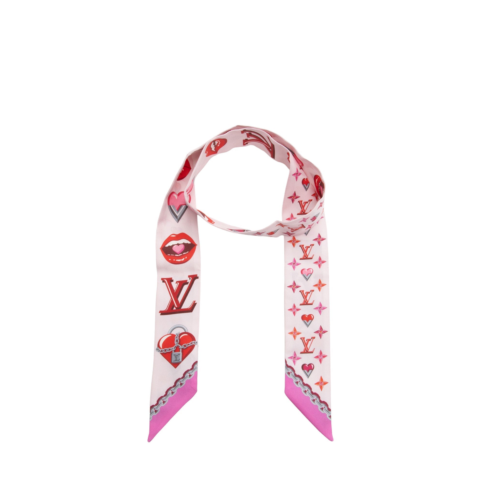 Louis Vuitton Silk Lucky Monogram Rose Pop BB Bandeau Scarf (SHF-LESBPh)