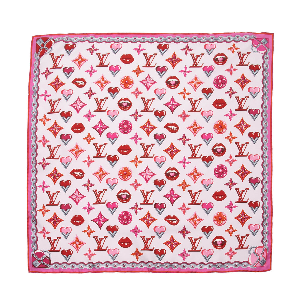 Louis Vuitton Silk Lucky Monogram Rose Pop Scarf (SHF-ml8nmP)