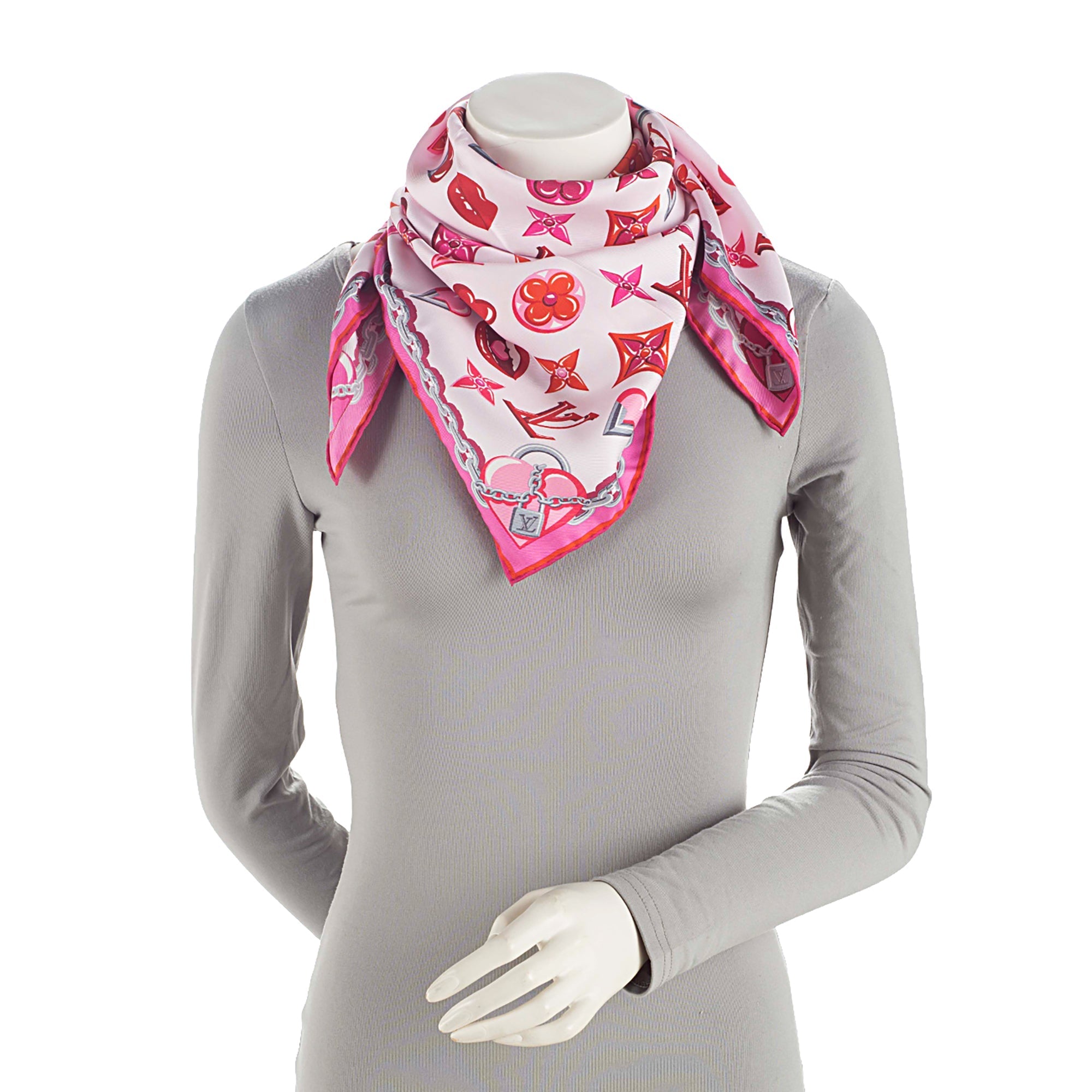 Louis Vuitton Silk Lucky Monogram Rose Pop Scarf (SHF-ml8nmP)