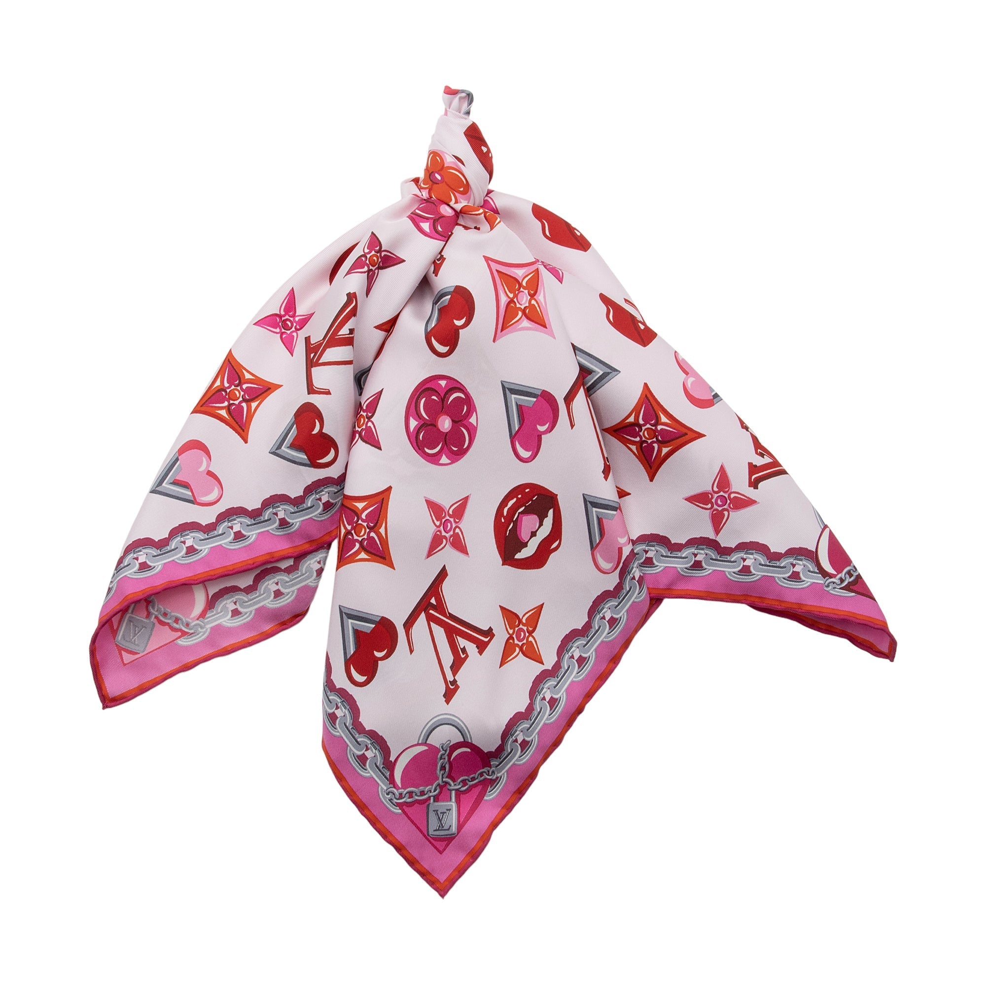 Louis Vuitton Silk Lucky Monogram Rose Pop Scarf (SHF-ml8nmP)