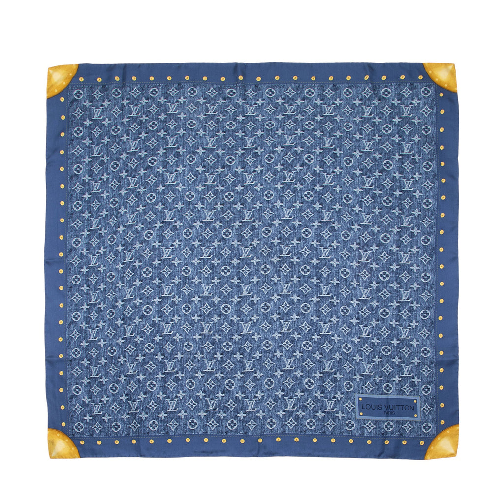 Louis Vuitton Silk Monogram Denim Bandana 90cm Scarf (SHF-3WyzcD)
