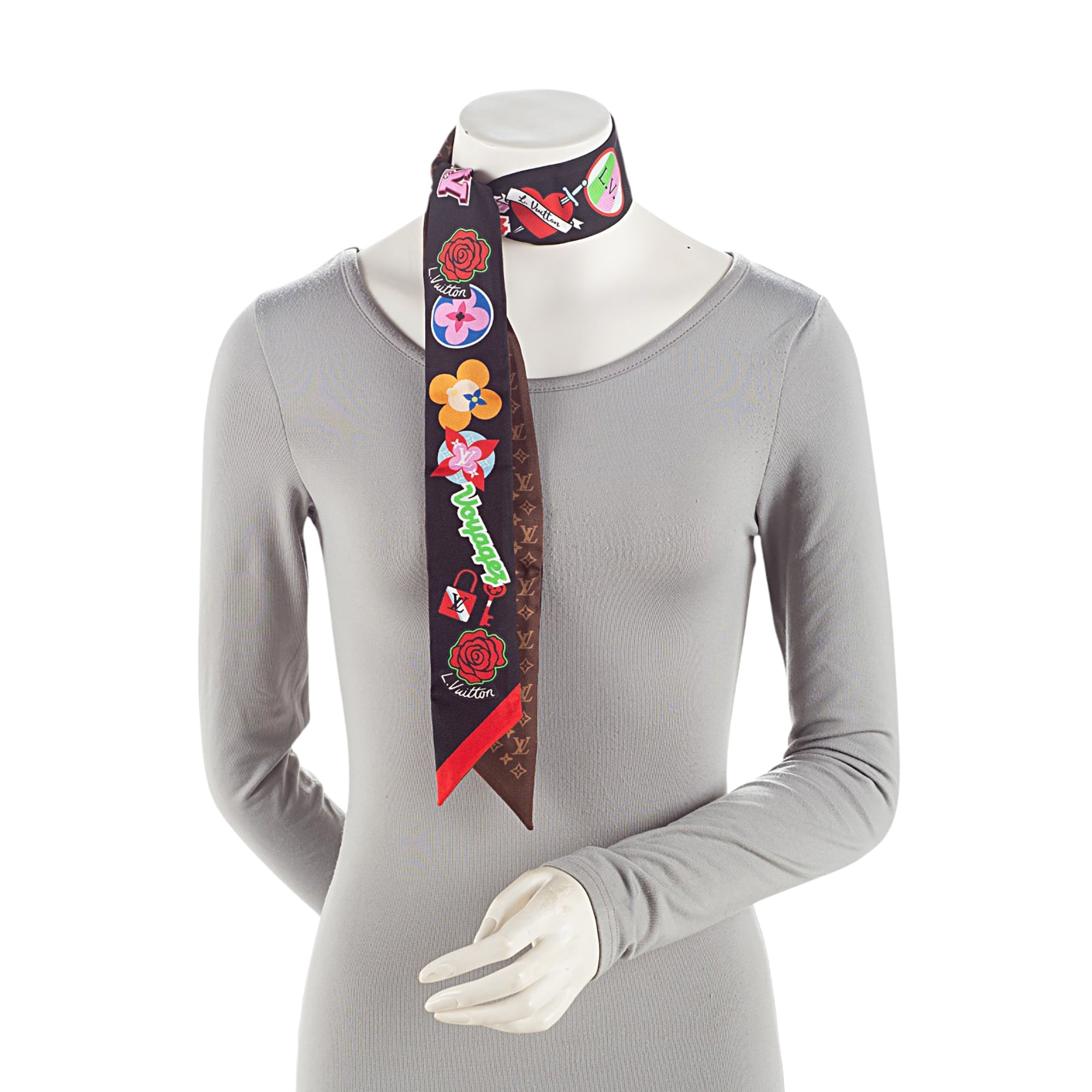 Louis Vuitton Silk Monogram LV Stories Bandeau Scarf (SHF-7FzXtZ)