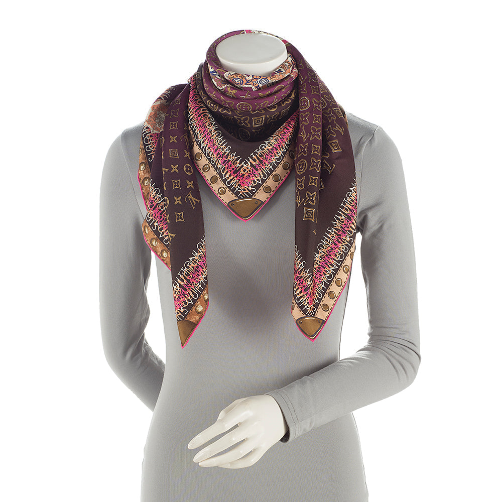 Louis Vuitton Silk Monogram Map 90cm Scarf (SHF-22138)