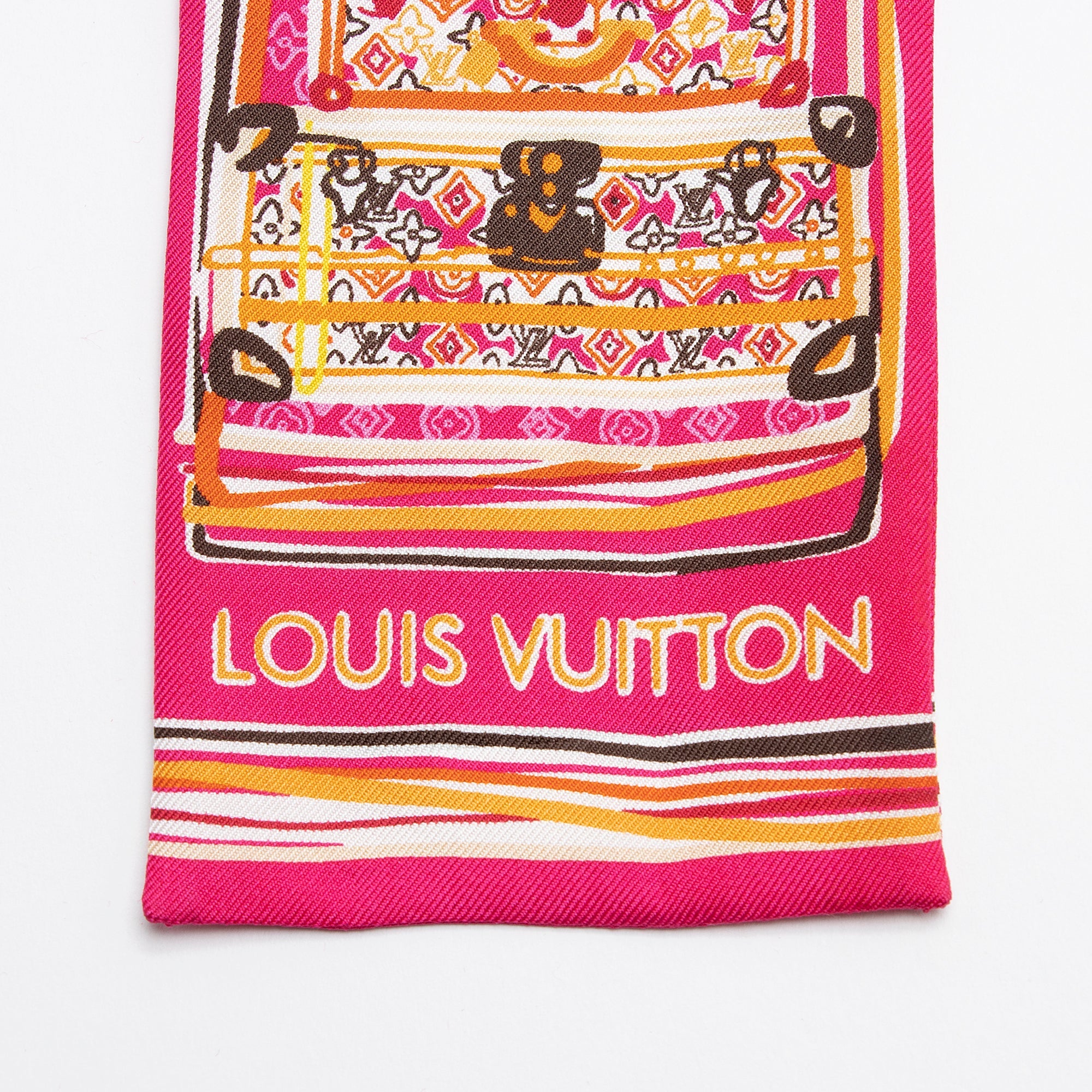 Louis Vuitton Silk Monogram Trunks Bandeau Scarf (SHF-22312)