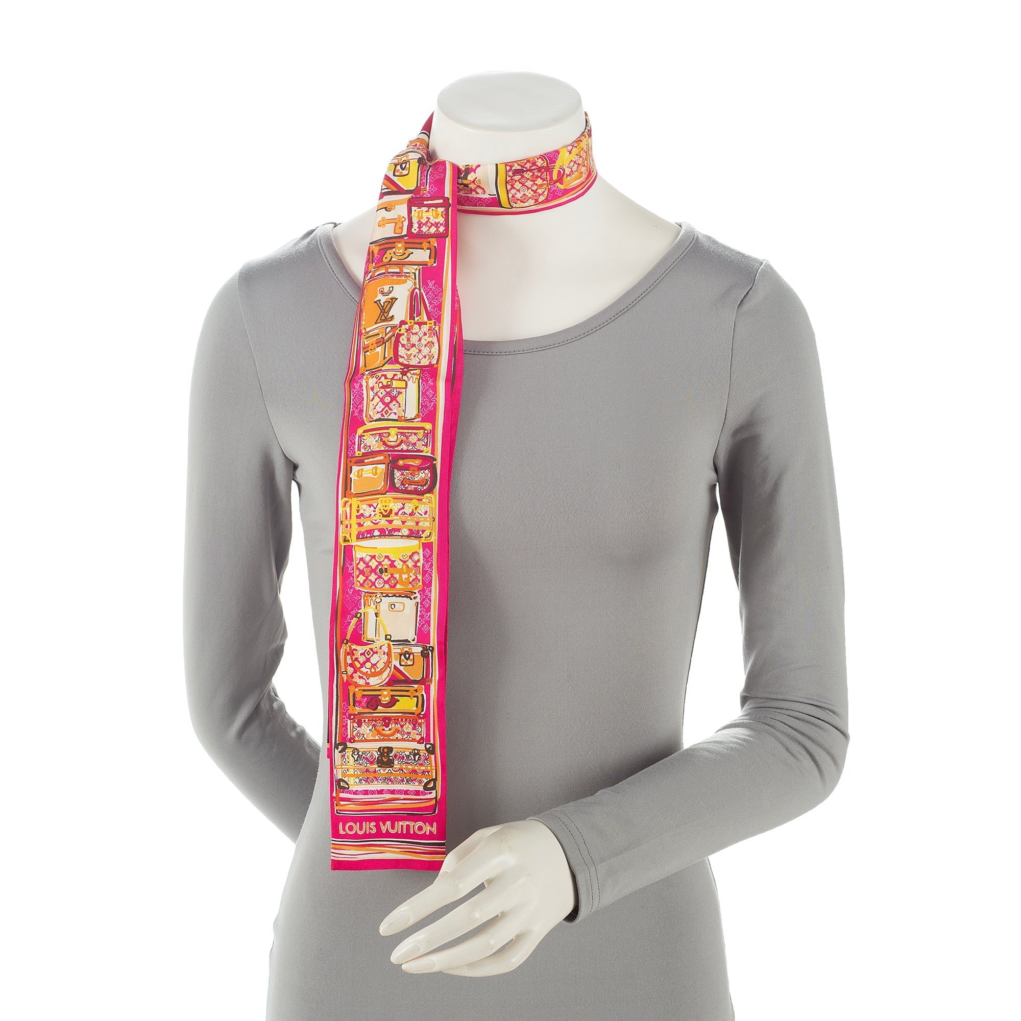 Louis Vuitton Silk Monogram Trunks Bandeau Scarf (SHF-22312)