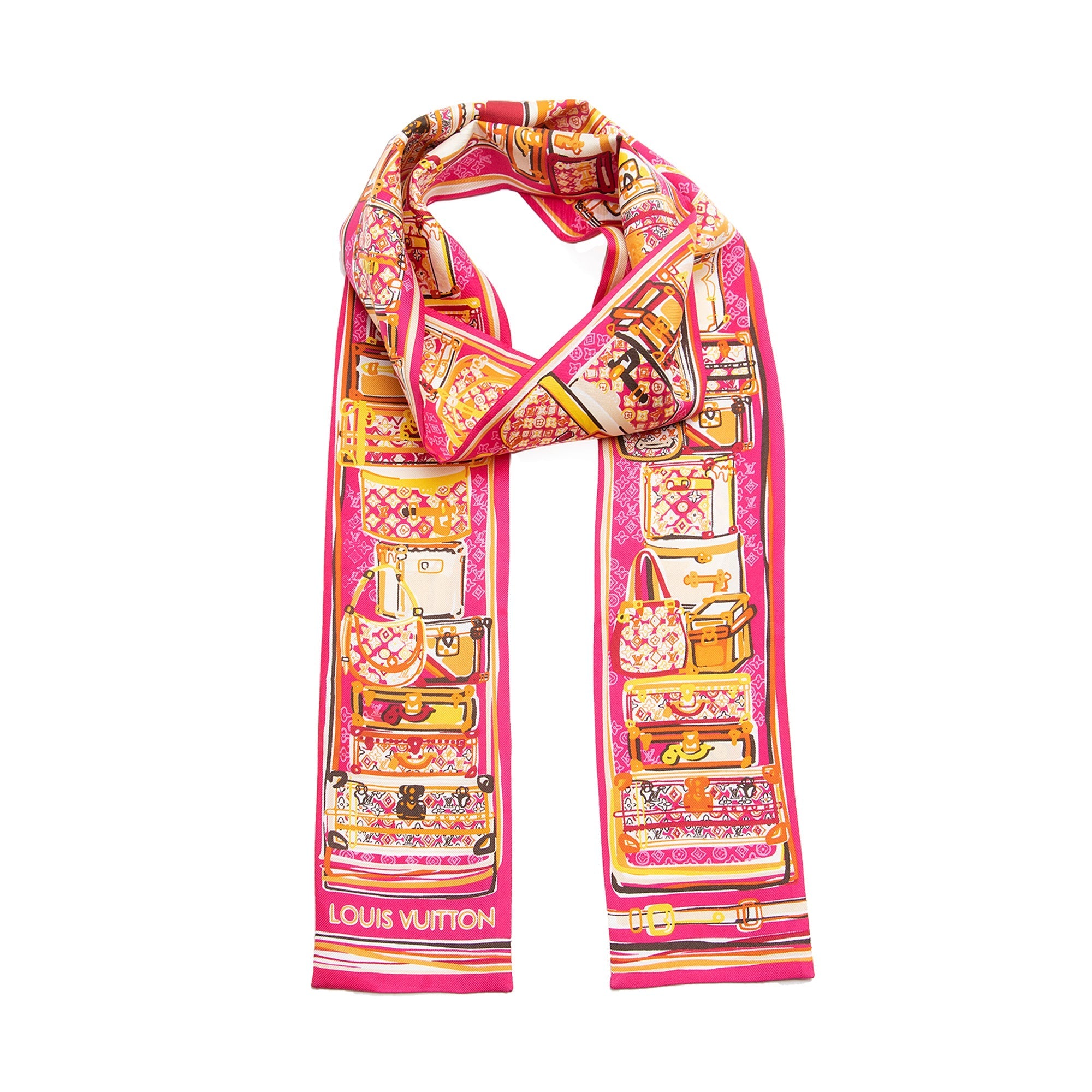 Louis Vuitton Silk Monogram Trunks Bandeau Scarf (SHF-22312)