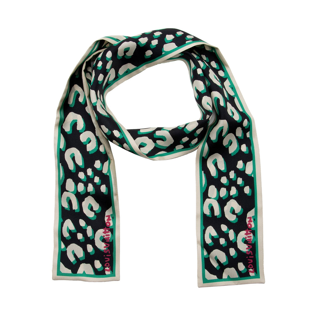 Louis Vuitton Silk Stephen Sprouse Monogram Leopard Bandeau Scarf (SHF-Z3Xfiu)