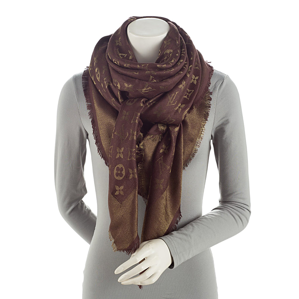 Louis Vuitton Silk Wool Monogram Shine Shawl (SHF-8TaKVB)