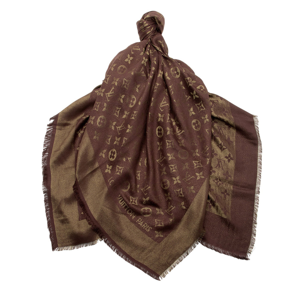 Louis Vuitton Silk Wool Monogram Shine Shawl (SHF-8TaKVB)