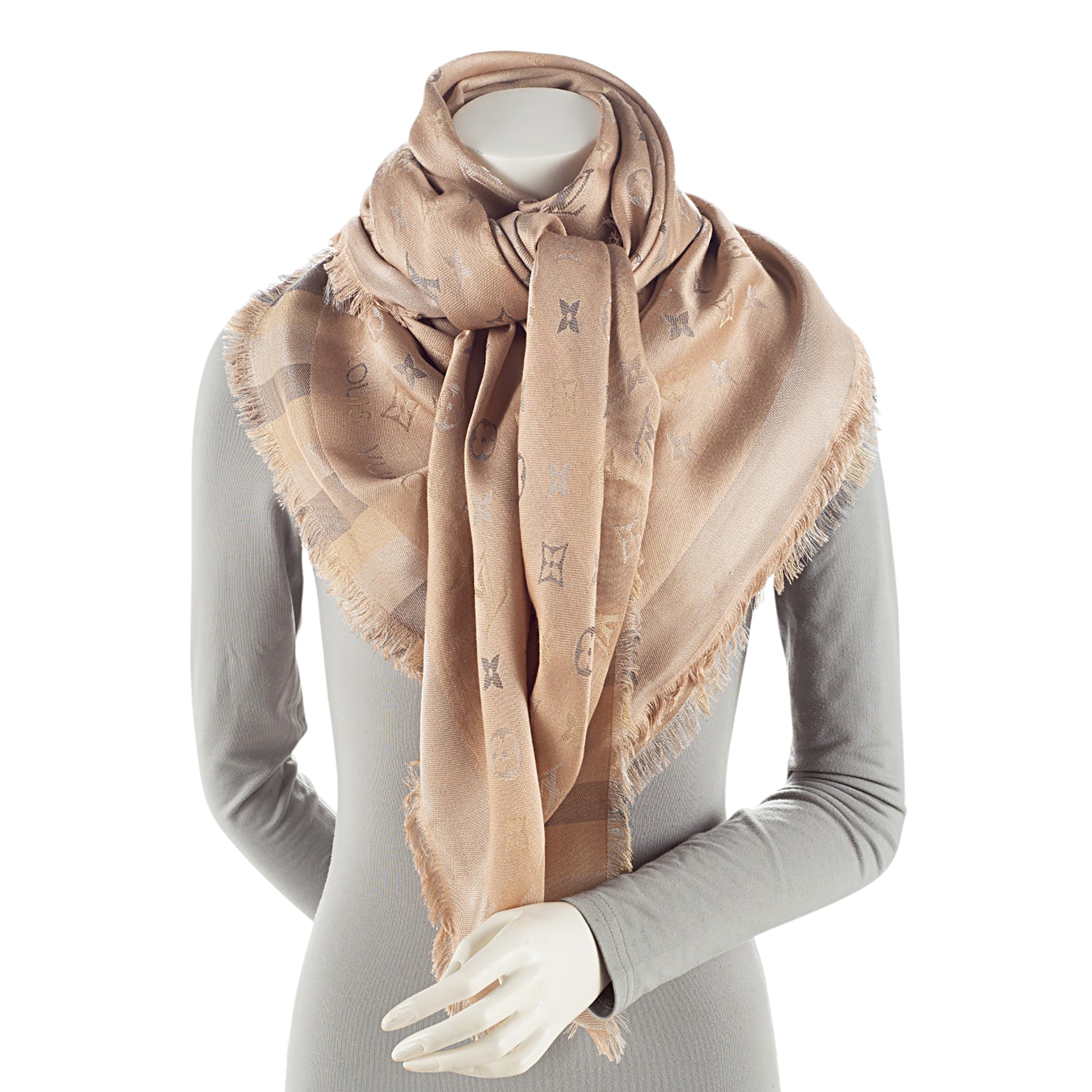 Louis Vuitton Silk Wool Monogram So Shine 55" Shawl