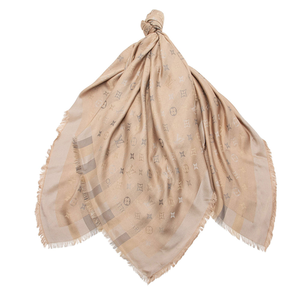 Louis Vuitton Silk Wool Monogram So Shine 55" Shawl