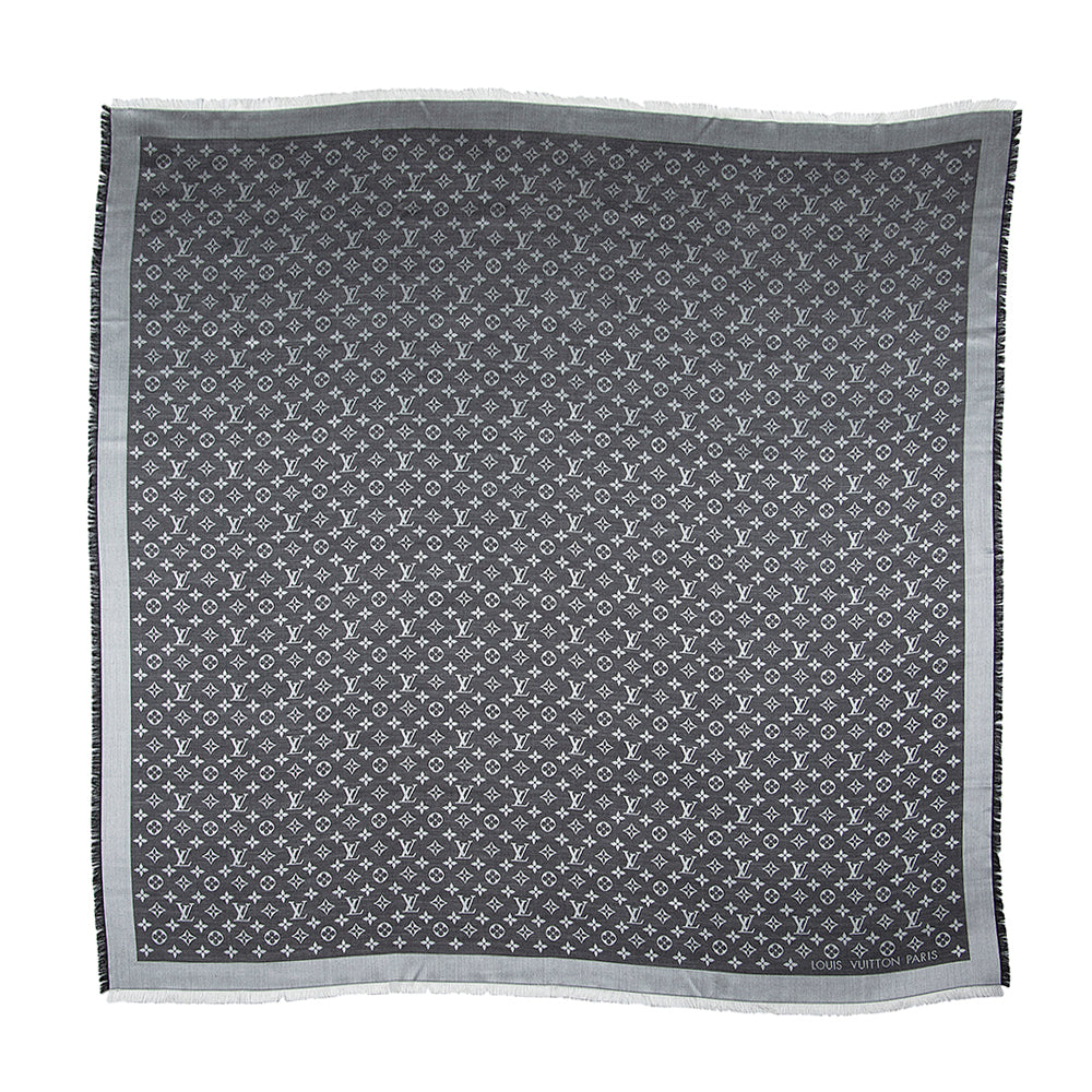 Louis Vuitton Silk & Wool Monogram Denim Monogram Shawl (SHF-21518)